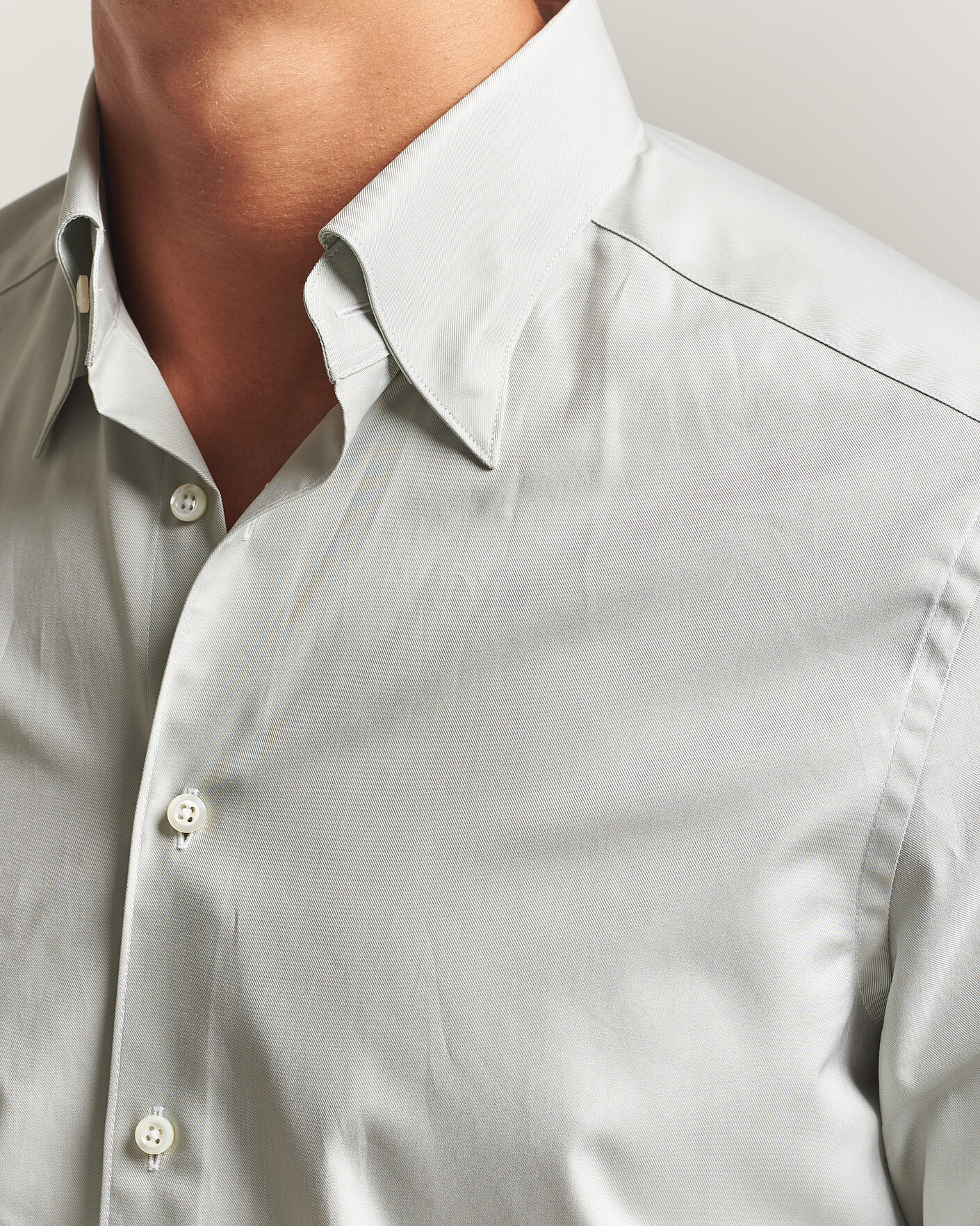 Heren | Overhemden | Stenströms | Slimline Twofold Cotton Button Under Shirt Green