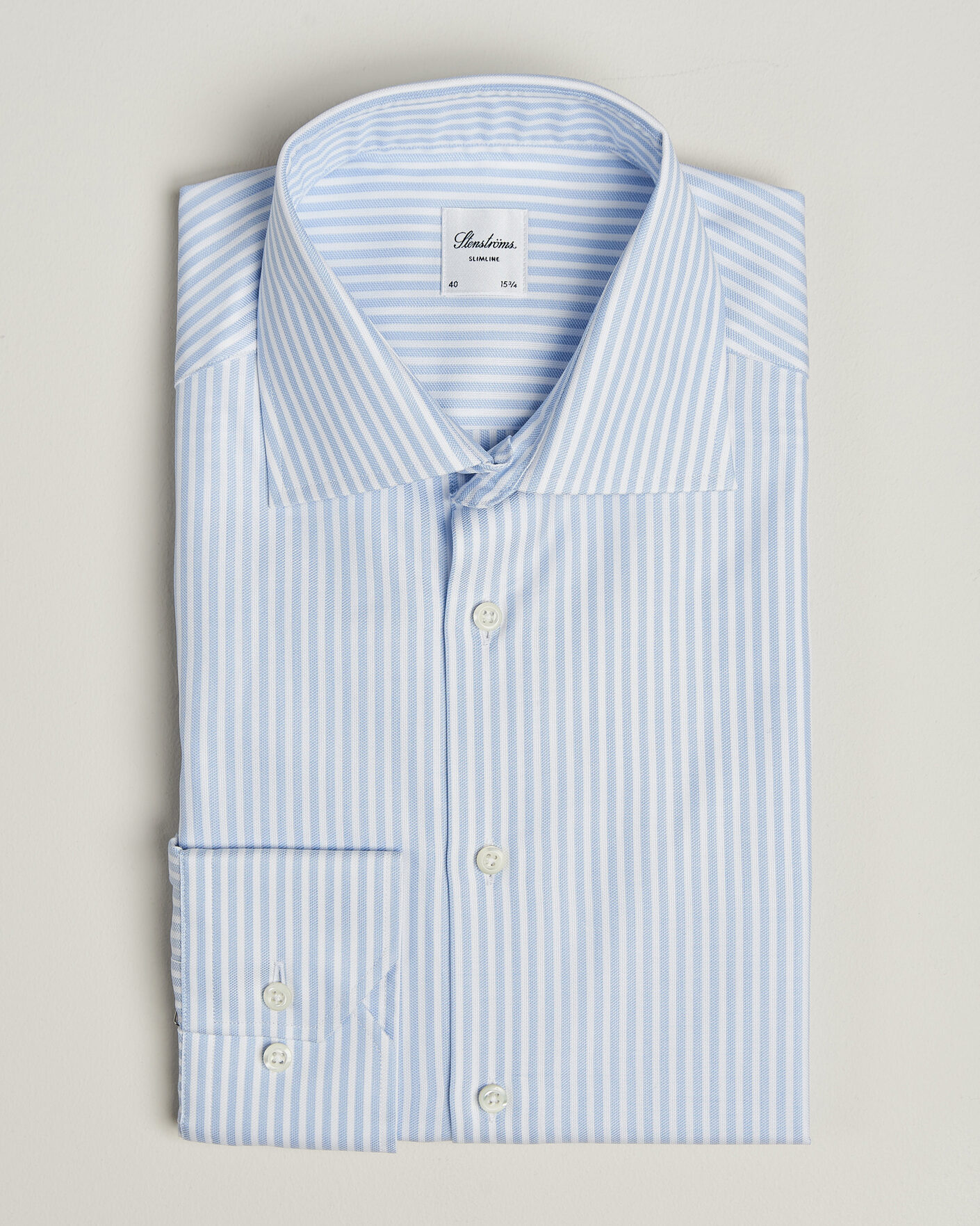 Heren | Overhemden | Stenströms | Slimline Twofold Cotton Stripe Shirt Light Blue