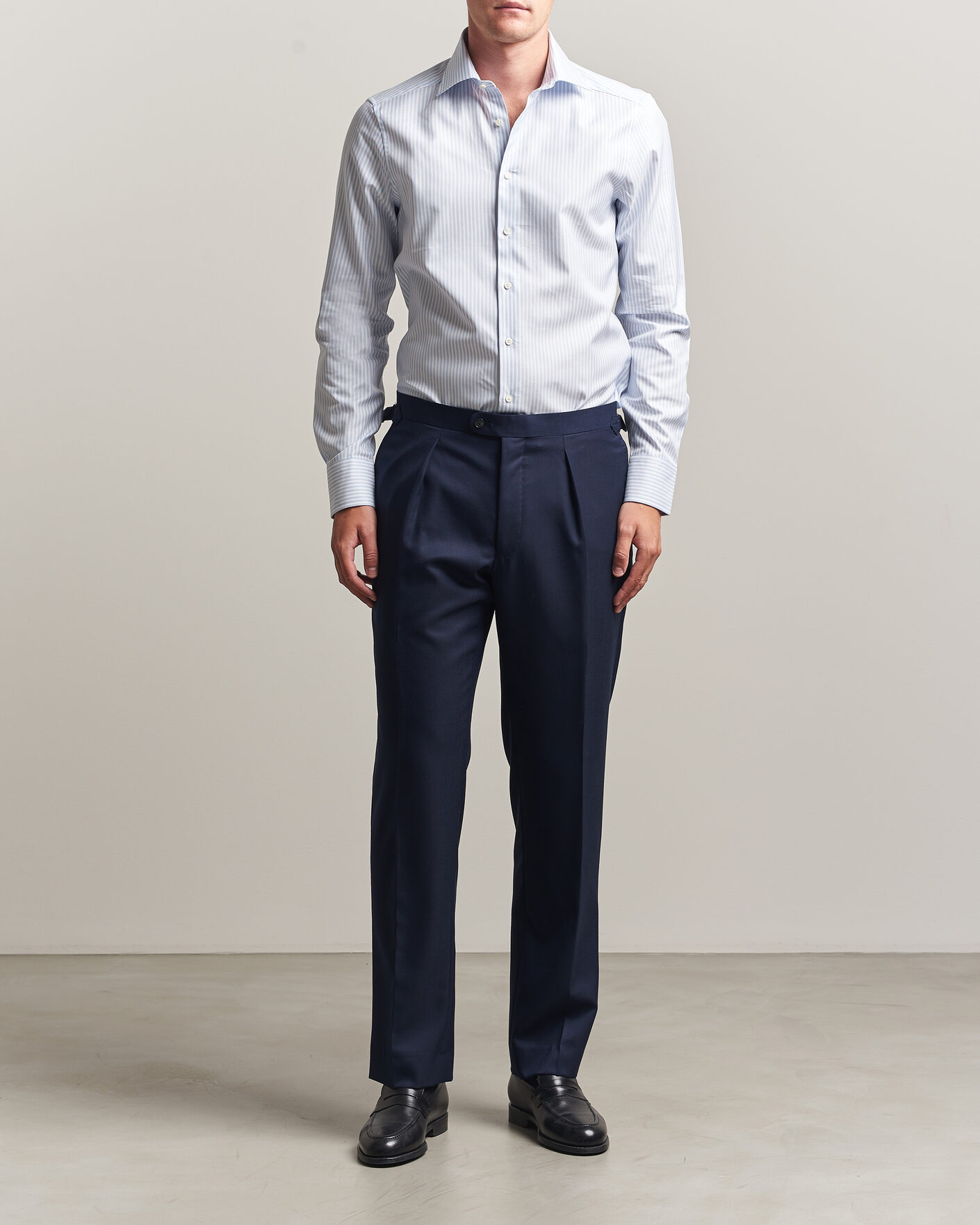 Heren | Overhemden | Stenströms | Slimline Twofold Cotton Stripe Shirt Light Blue