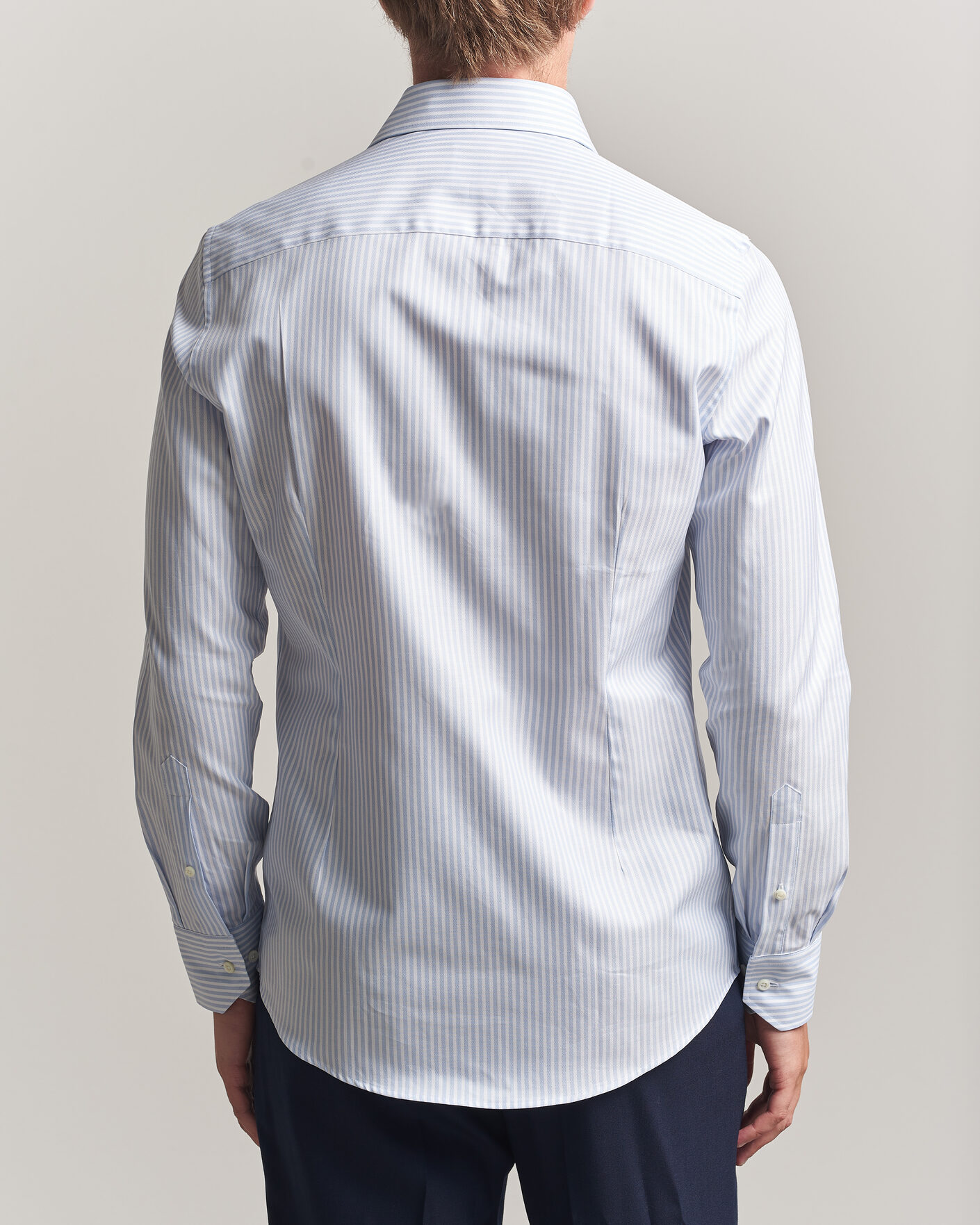 Heren | Overhemden | Stenströms | Slimline Twofold Cotton Stripe Shirt Light Blue