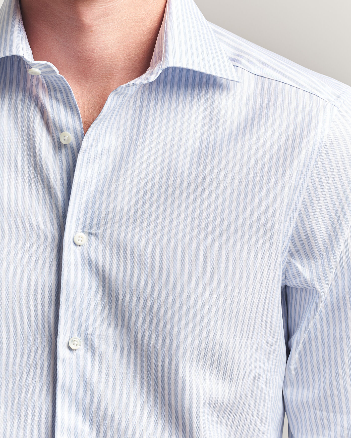 Heren | Overhemden | Stenströms | Slimline Twofold Cotton Stripe Shirt Light Blue