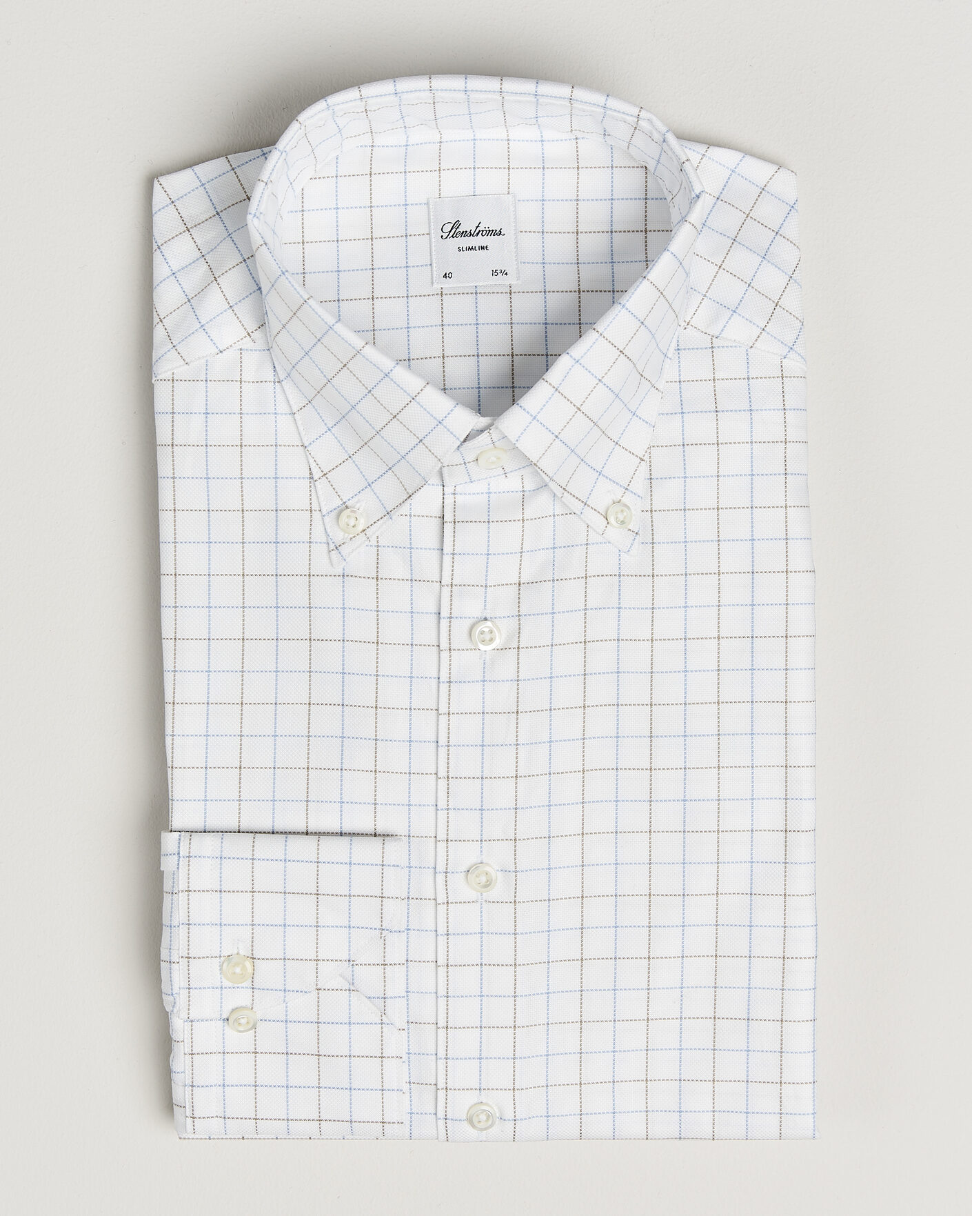Heren | Overhemden | Stenströms | Slimline Oxford Tattersall Shirt White