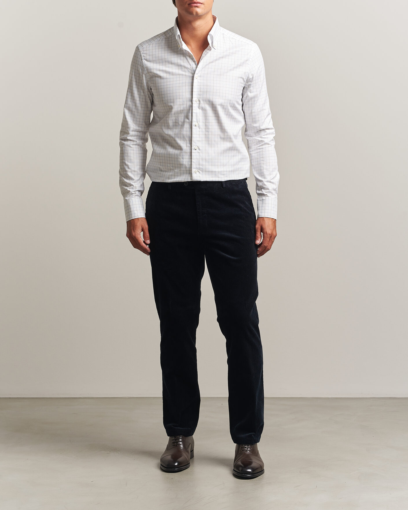 Heren | Overhemden | Stenströms | Slimline Oxford Tattersall Shirt White