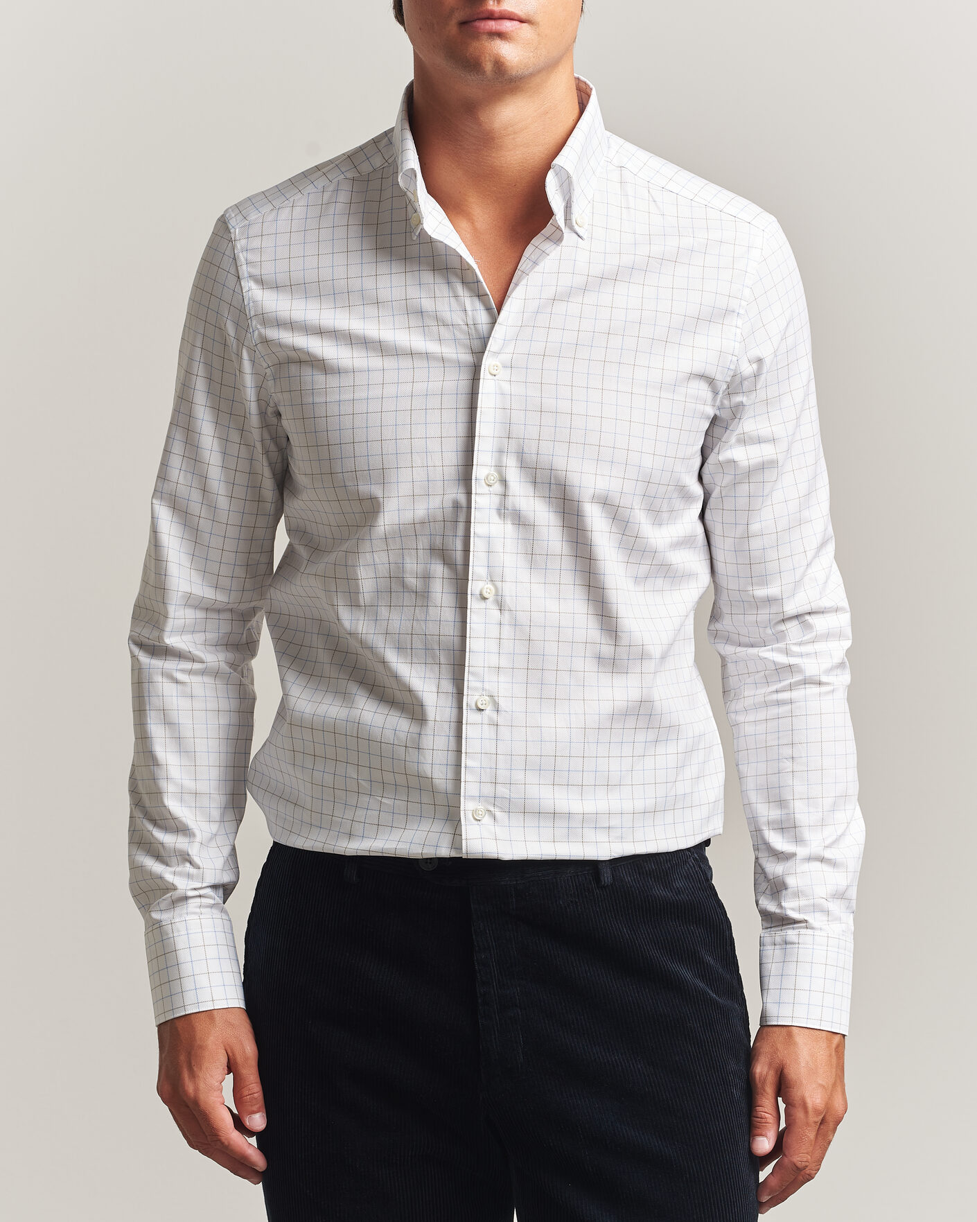 Heren | Overhemden | Stenströms | Slimline Oxford Tattersall Shirt White