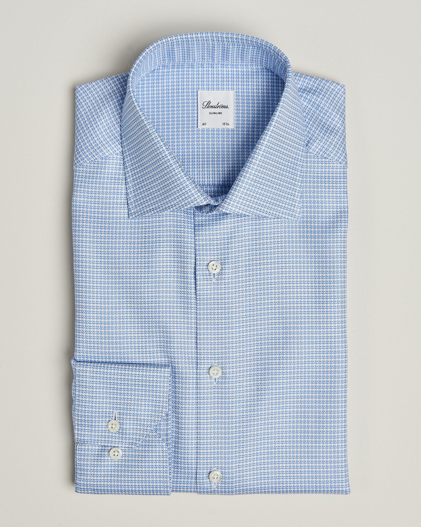 Heren | Overhemden | Stenströms | Slimline Twofold Houndstooth Shirt Blue