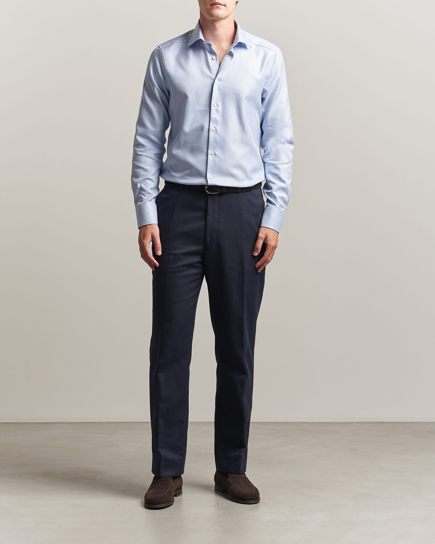 Heren | Overhemden | Stenströms | Slimline Twofold Houndstooth Shirt Blue
