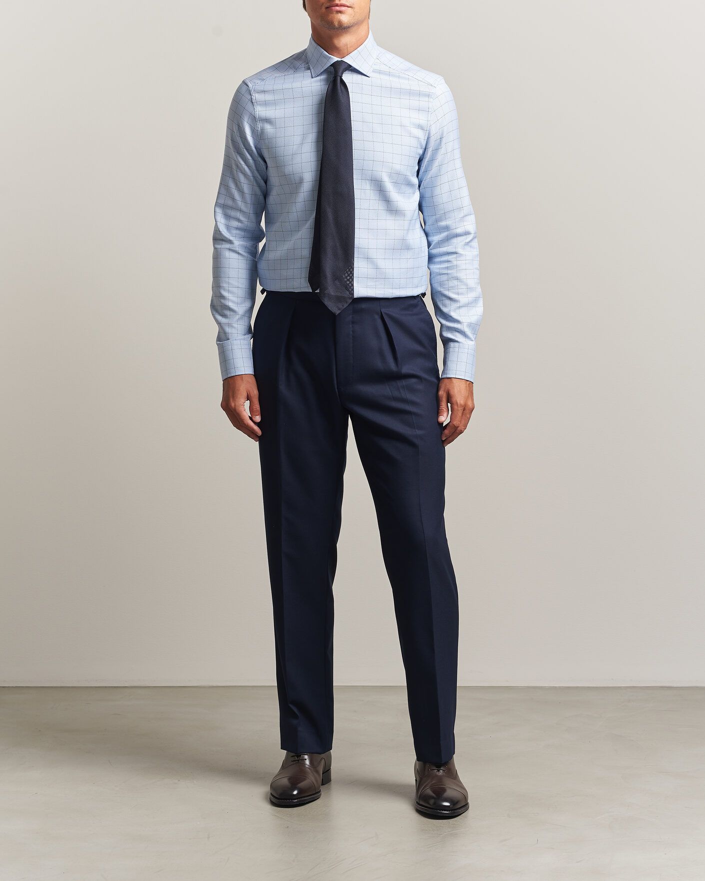 Heren | Overhemden | Stenströms | Slimline Twofold Structure Check Shirt Blue