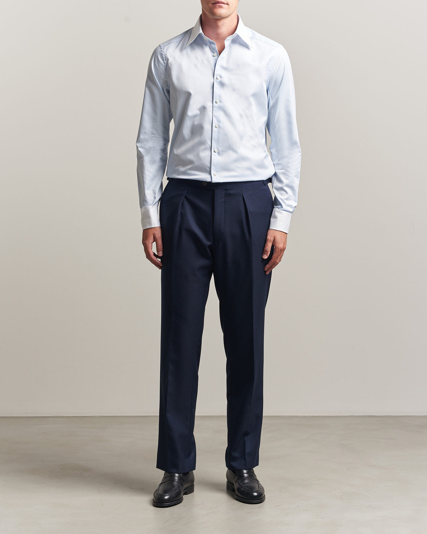 Heren | Overhemden | Stenströms | Slimline White Collar Whinchester Shirt Blue