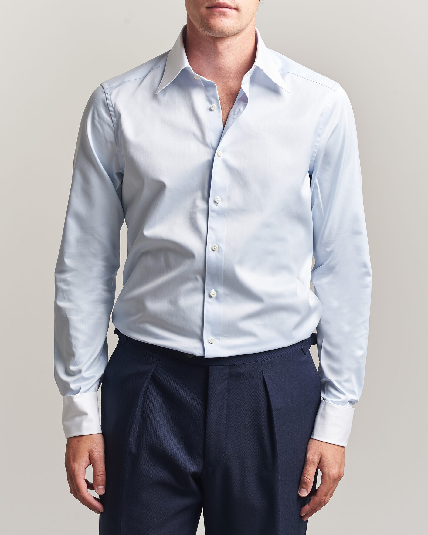 Heren | Overhemden | Stenströms | Slimline White Collar Whinchester Shirt Blue