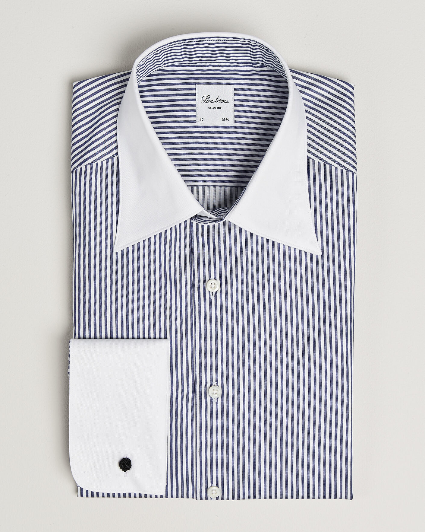 Heren | Overhemden | Stenströms | Slimline White Collar Stripe Whinchester Shirt Blue