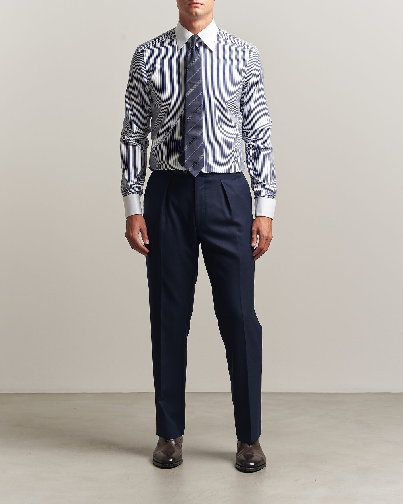 Heren | Overhemden | Stenströms | Slimline White Collar Stripe Whinchester Shirt Blue
