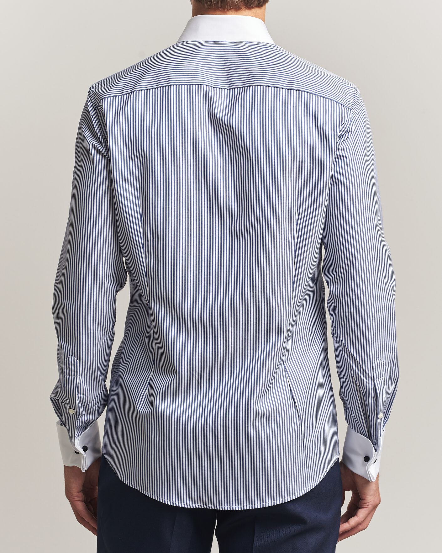 Heren | Overhemden | Stenströms | Slimline White Collar Stripe Whinchester Shirt Blue