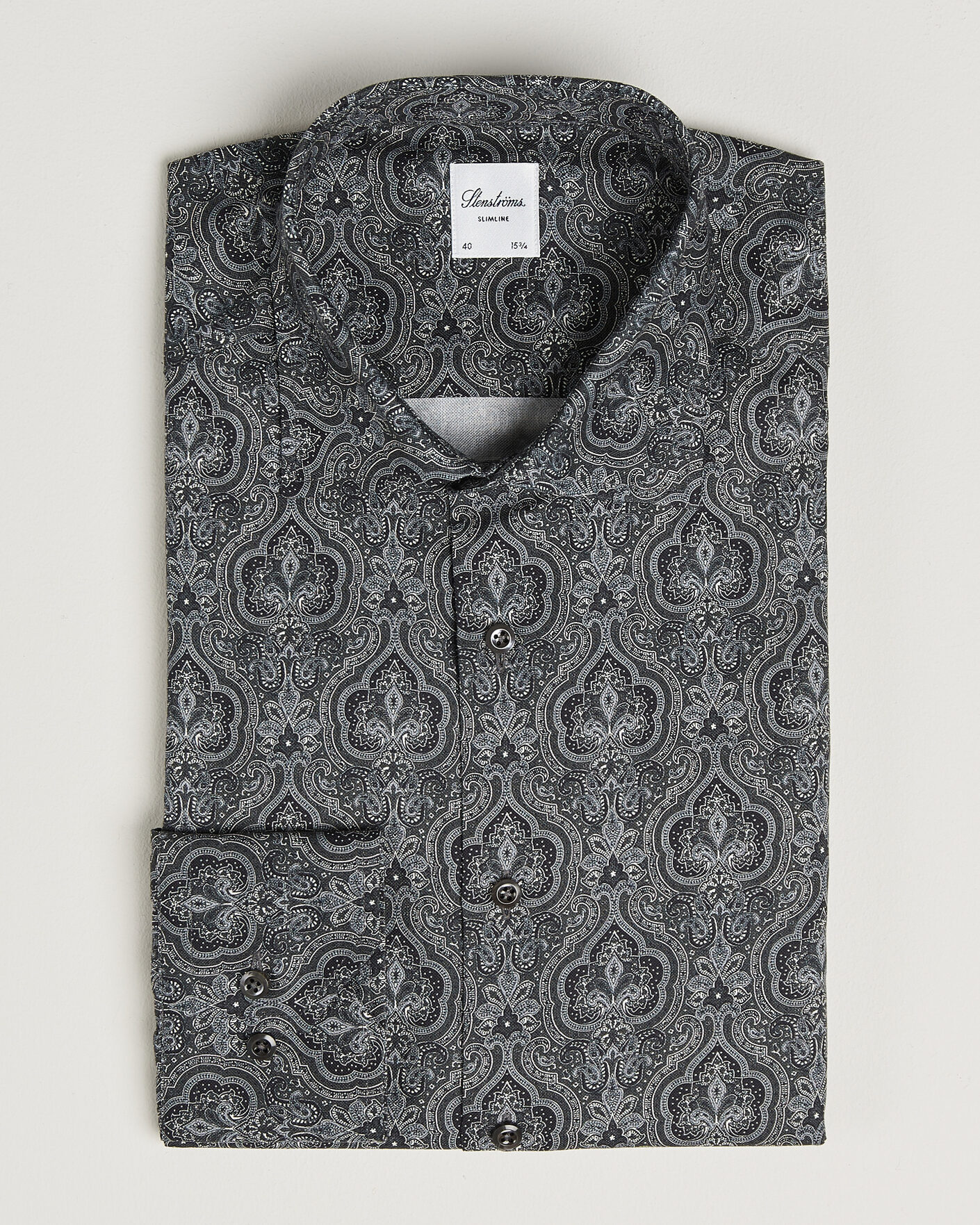 Heren | Overhemden | Stenströms | Slimline Paisley Print Cut Away Shirt Grey