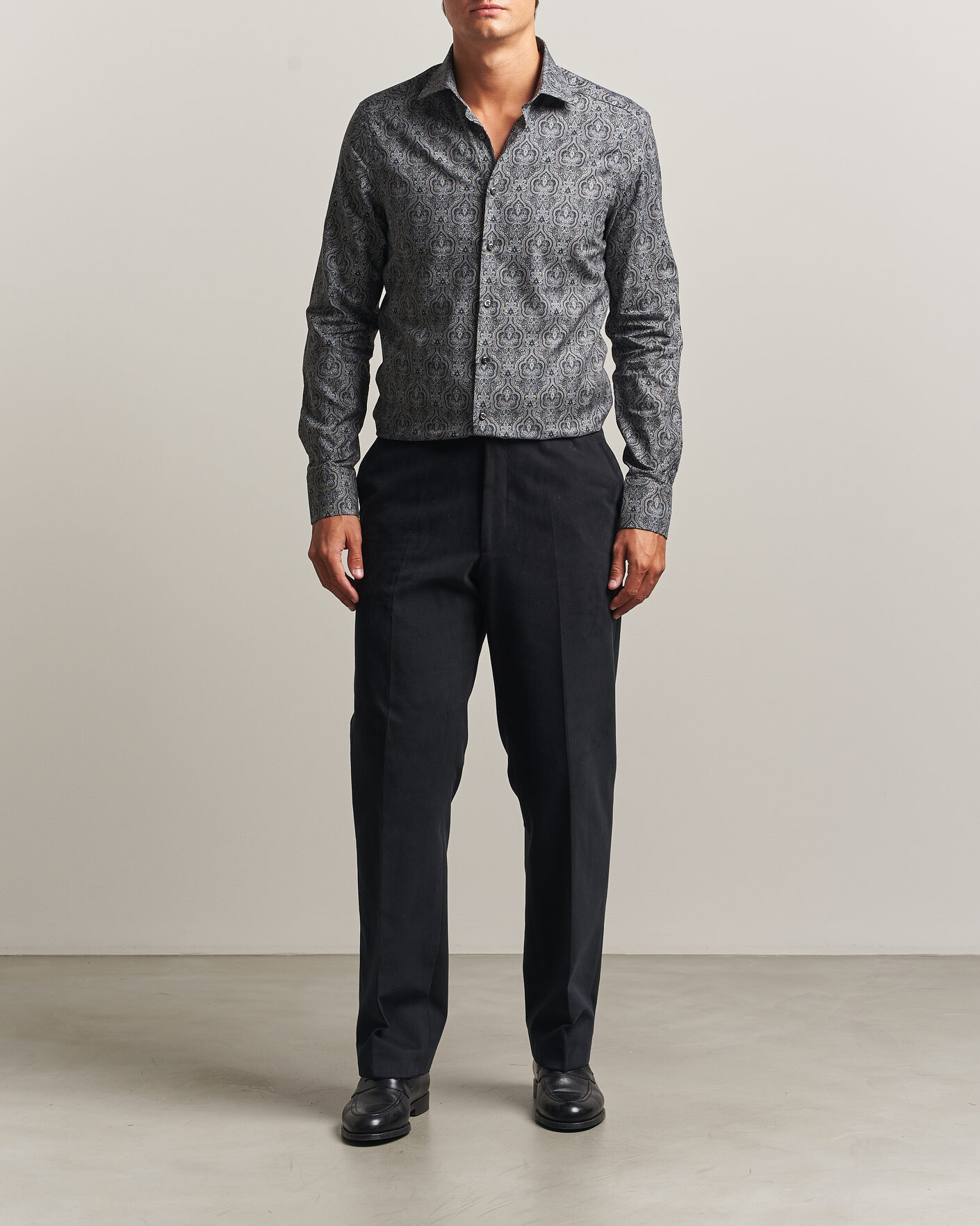 Heren | Overhemden | Stenströms | Slimline Paisley Print Cut Away Shirt Grey