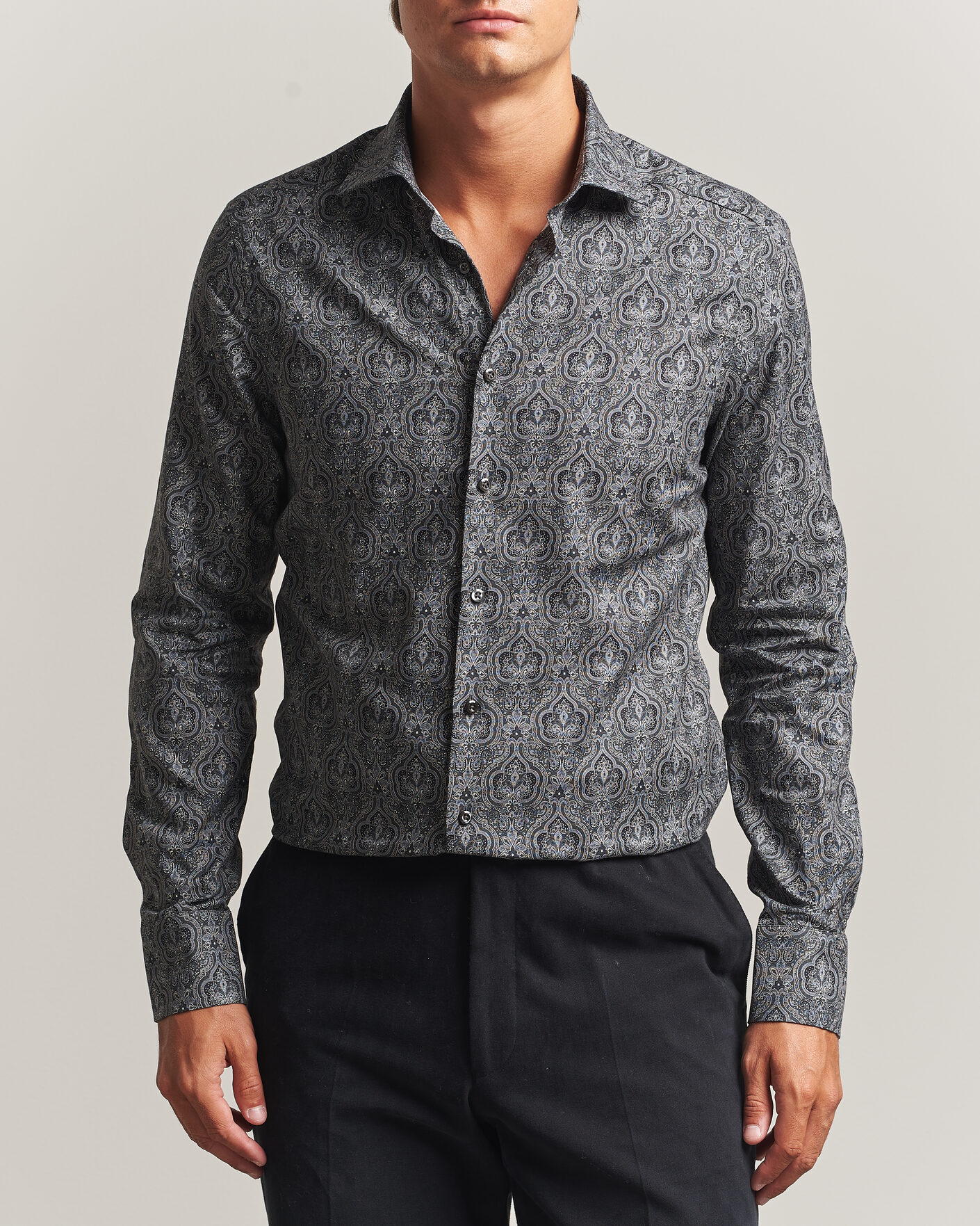 Heren | Overhemden | Stenströms | Slimline Paisley Print Cut Away Shirt Grey