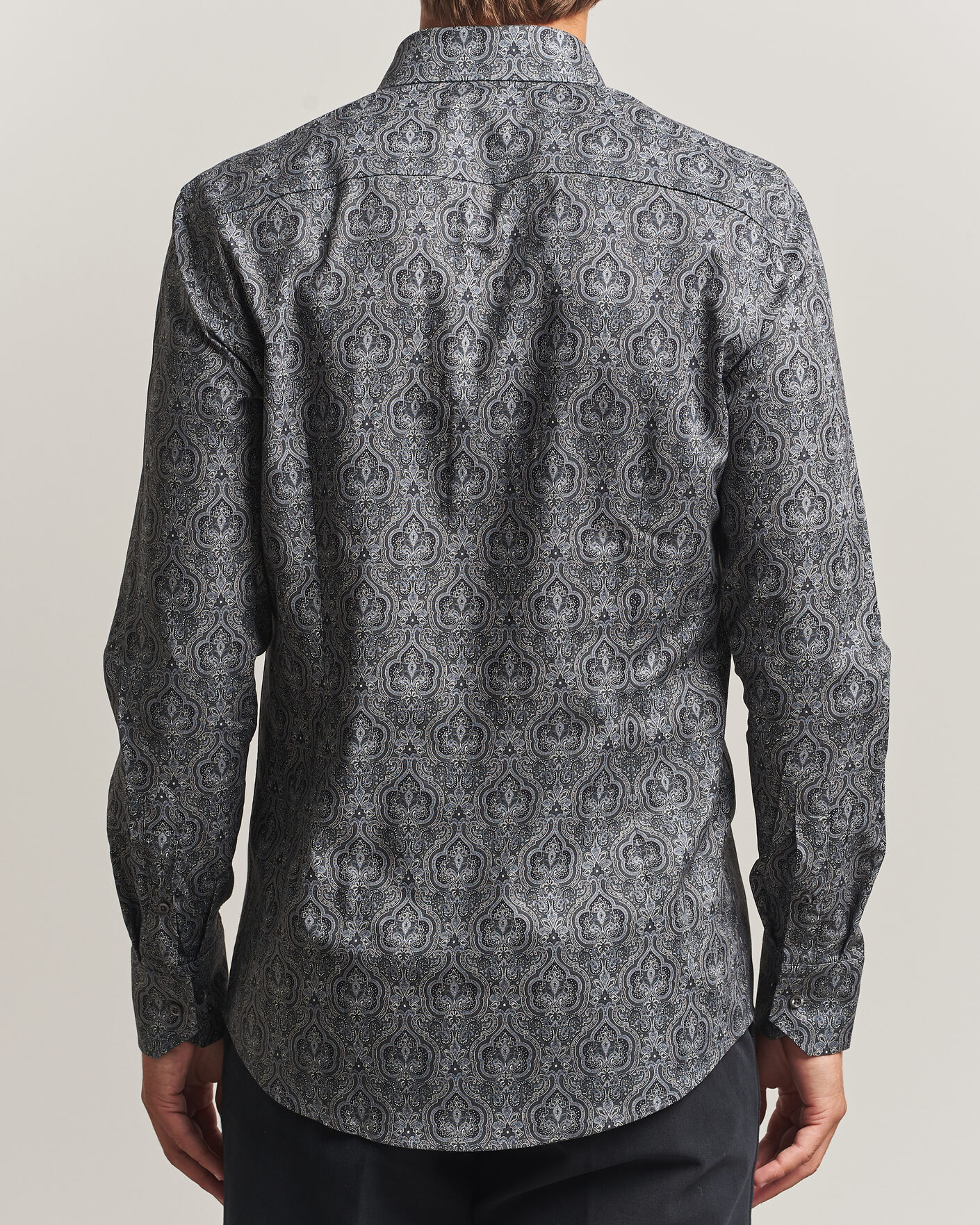Heren | Overhemden | Stenströms | Slimline Paisley Print Cut Away Shirt Grey