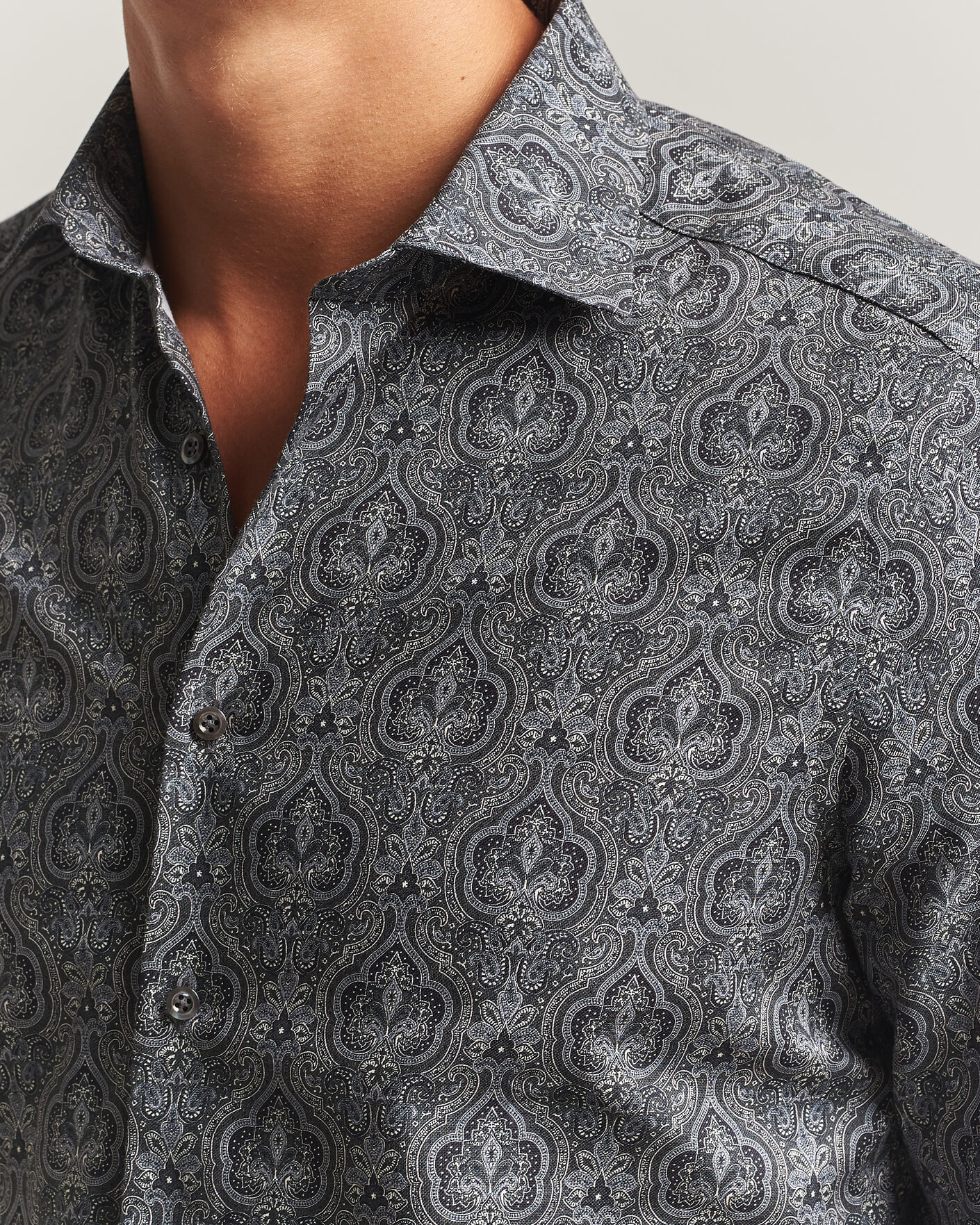 Heren | Overhemden | Stenströms | Slimline Paisley Print Cut Away Shirt Grey
