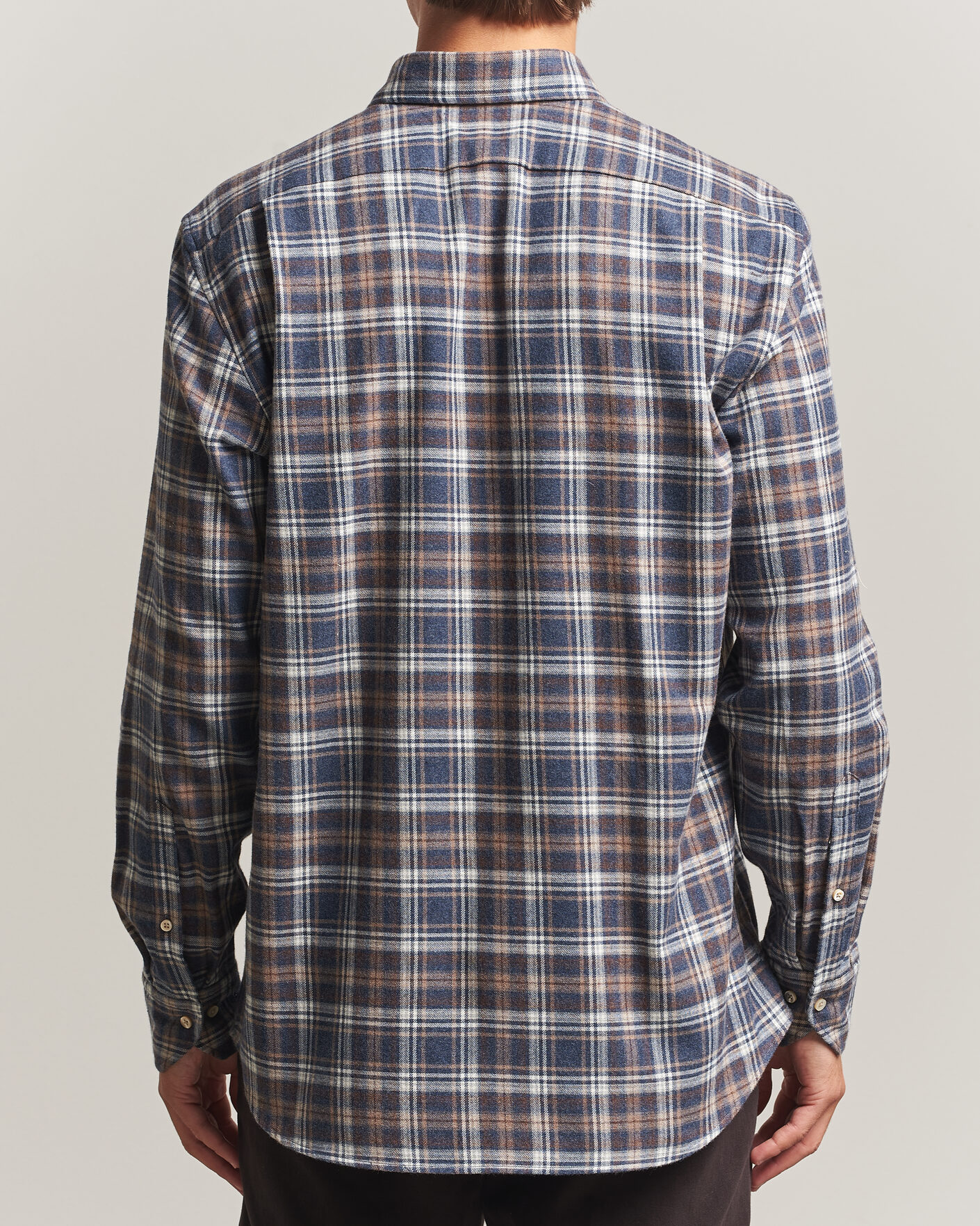 Heren | Overhemden | Stenströms | Regular Fit Check Cut Away Flannel Shirt Navy