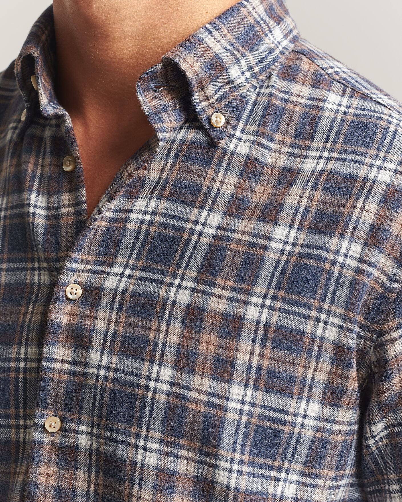 Heren | Overhemden | Stenströms | Regular Fit Check Cut Away Flannel Shirt Navy