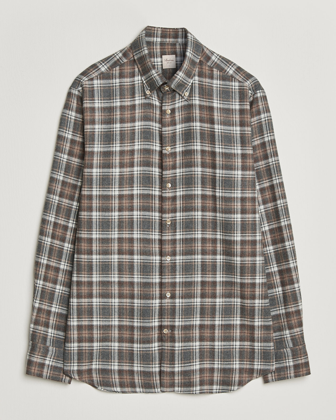 Heren | Overhemden | Stenströms | Regular Fit Check Cut Away Flannel Shirt Brown