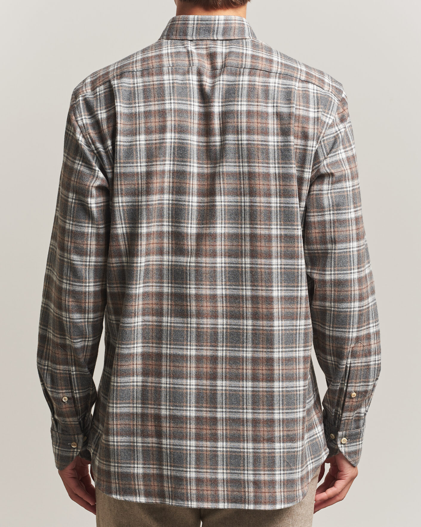 Heren | Overhemden | Stenströms | Regular Fit Check Cut Away Flannel Shirt Brown