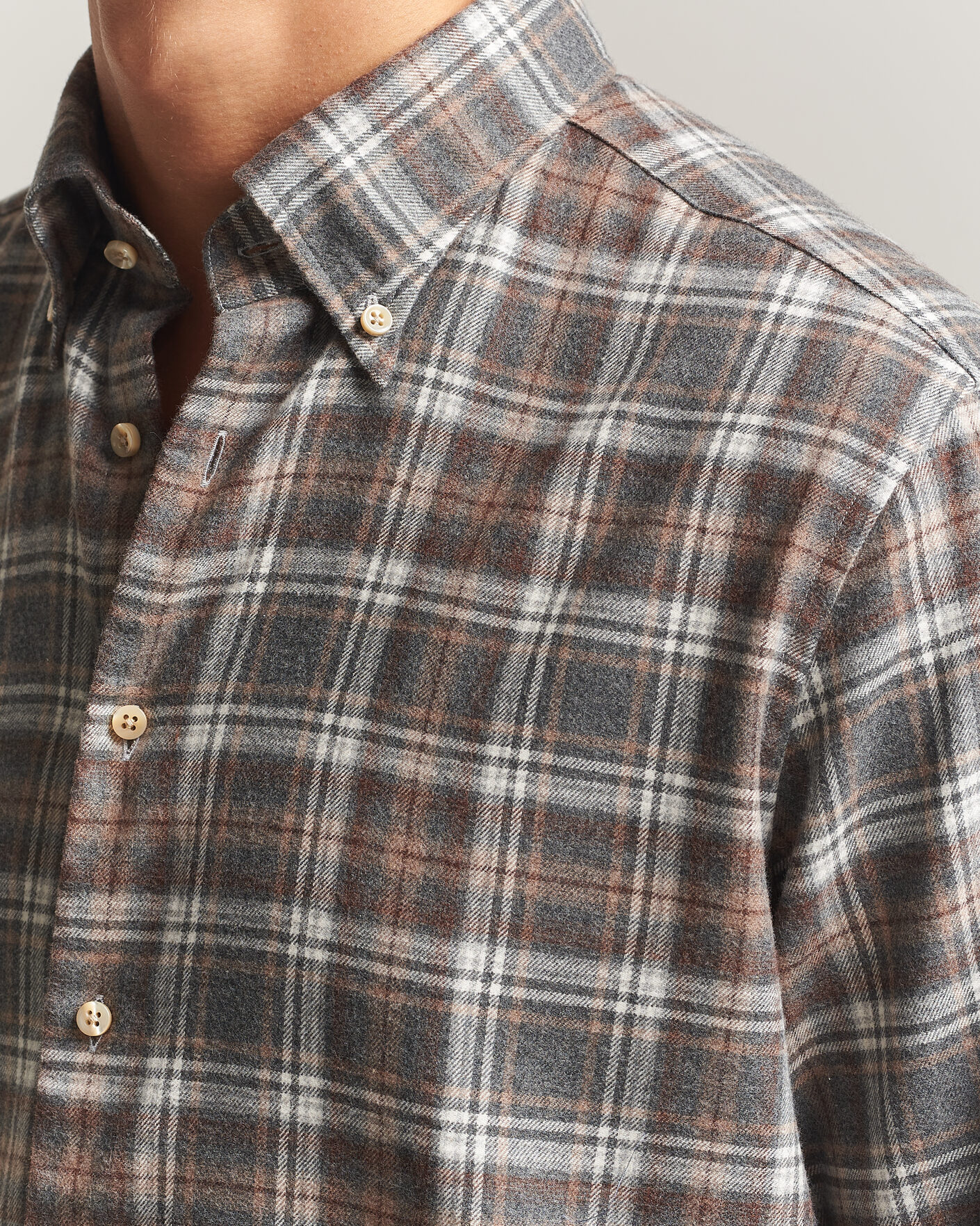 Heren | Overhemden | Stenströms | Regular Fit Check Cut Away Flannel Shirt Brown