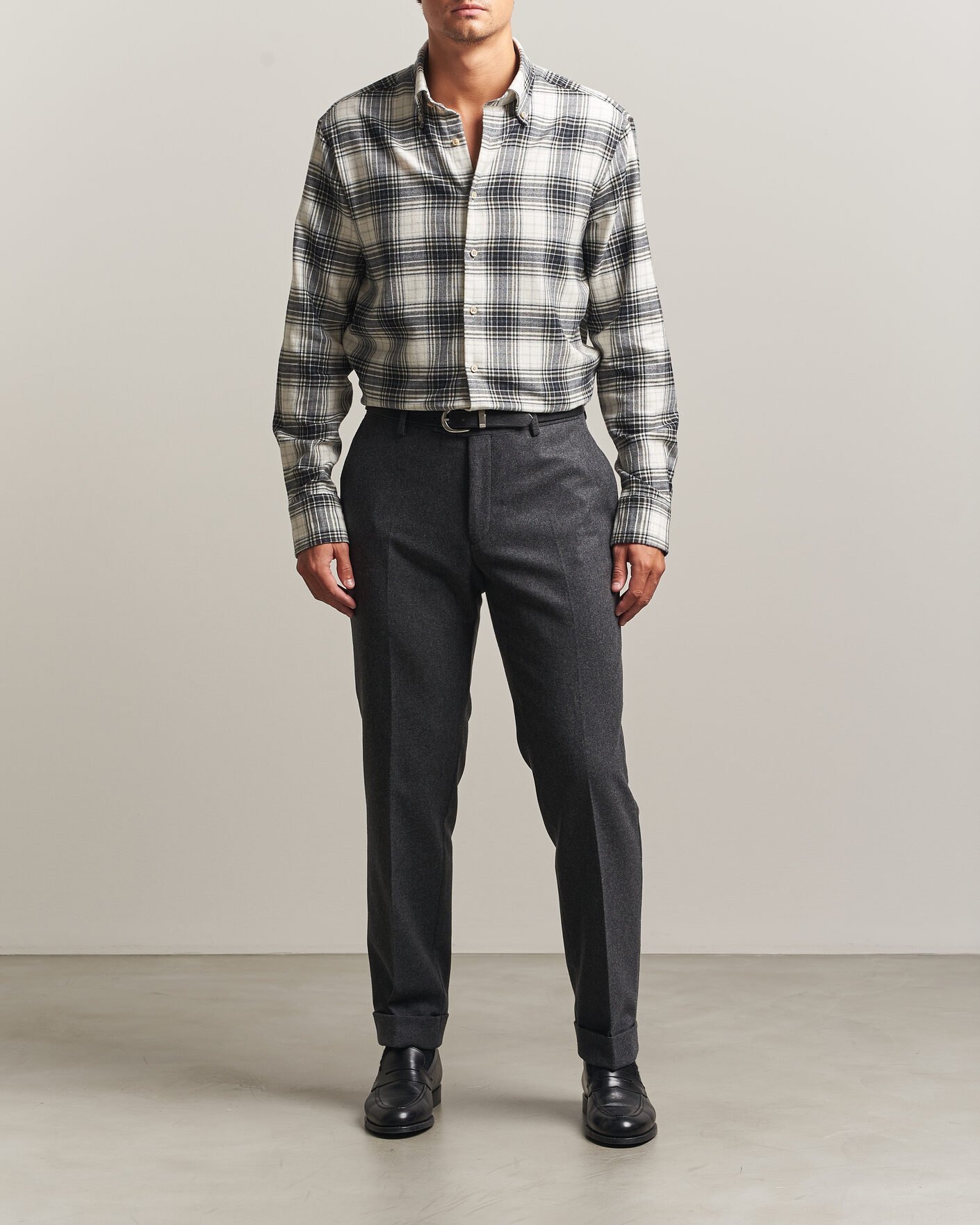 Heren | Overhemden | Stenströms | Regular Fit Check Button Down Flannel Shirt Grey