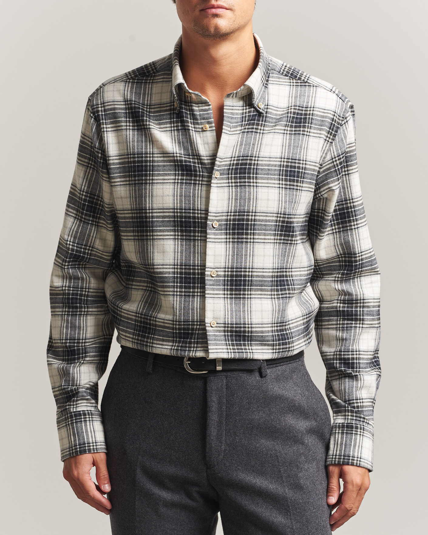Heren | Overhemden | Stenströms | Regular Fit Check Button Down Flannel Shirt Grey