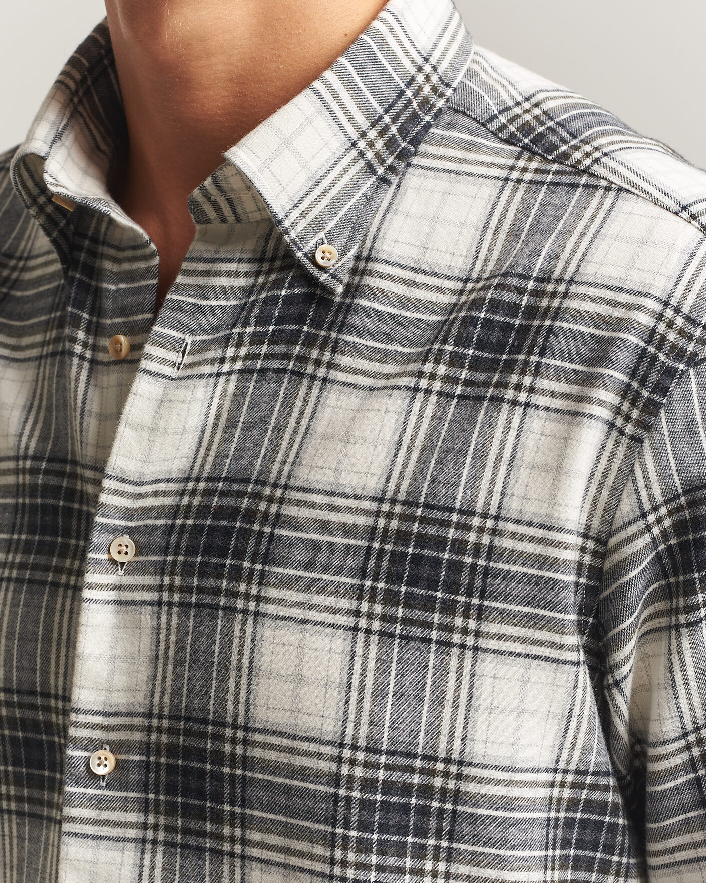 Heren | Overhemden | Stenströms | Regular Fit Check Button Down Flannel Shirt Grey