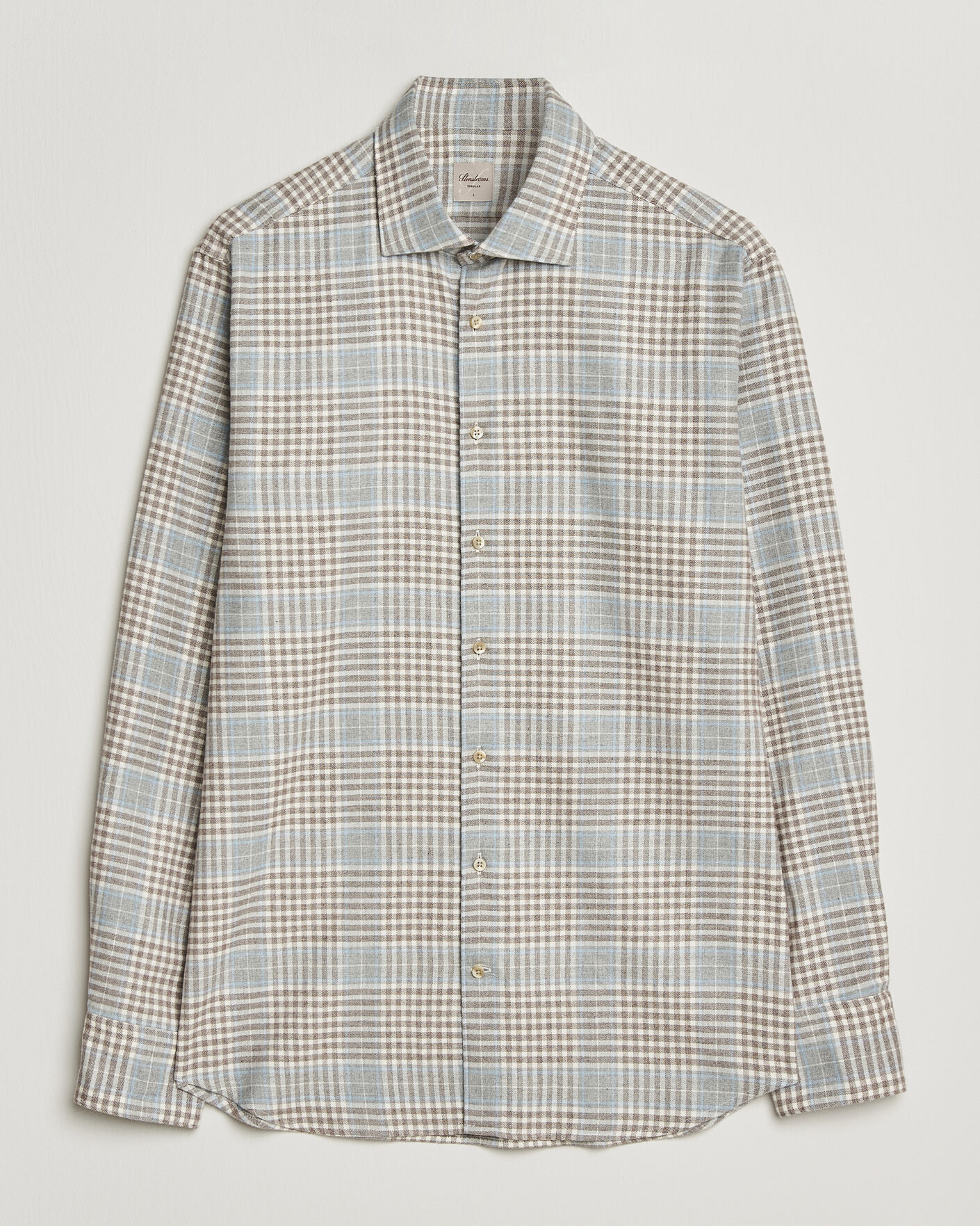 Heren | Overhemden | Stenströms | Regular Fit Overcheck Flannel Shirt Light Brown