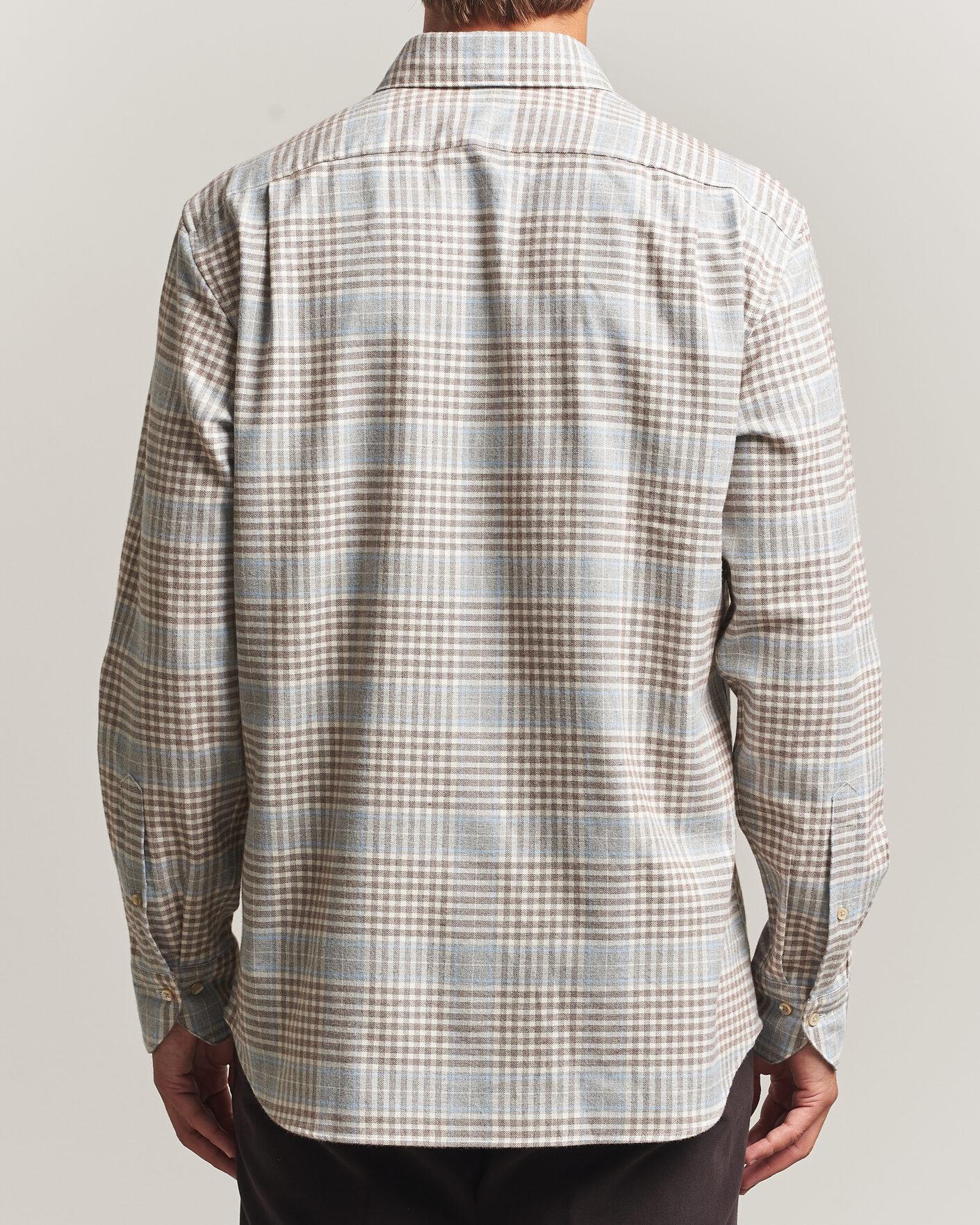 Heren | Overhemden | Stenströms | Regular Fit Overcheck Flannel Shirt Light Brown