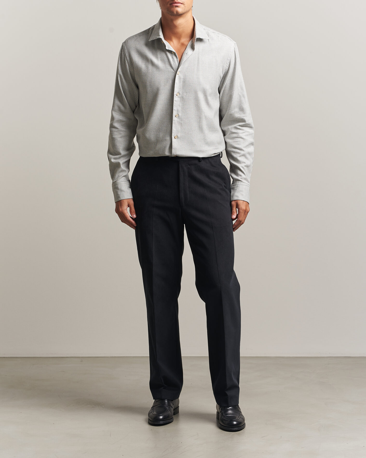 Heren | Overhemden | Stenströms | Regular Fit Houndstooth Flannel Shirt Grey