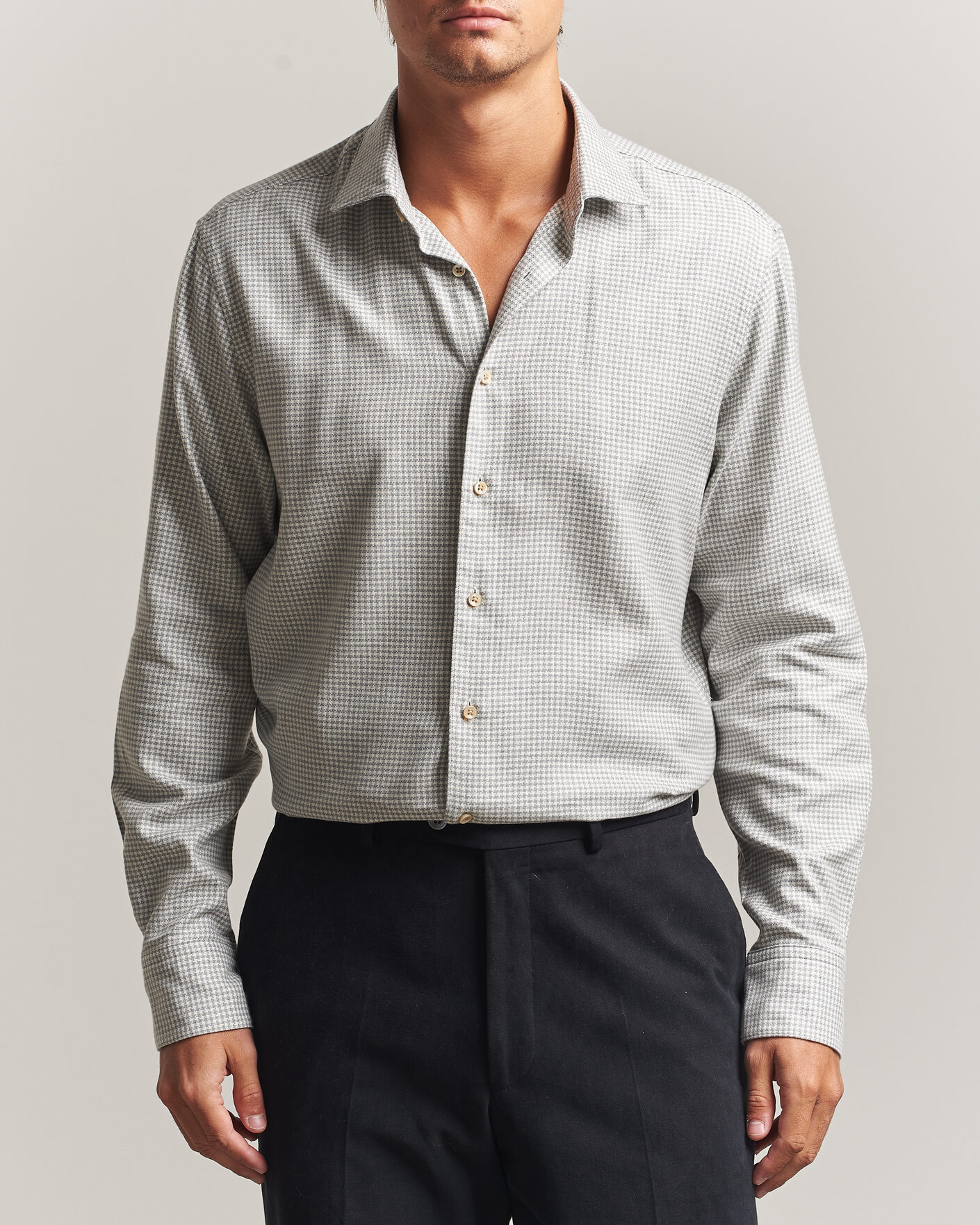 Heren | Overhemden | Stenströms | Regular Fit Houndstooth Flannel Shirt Grey