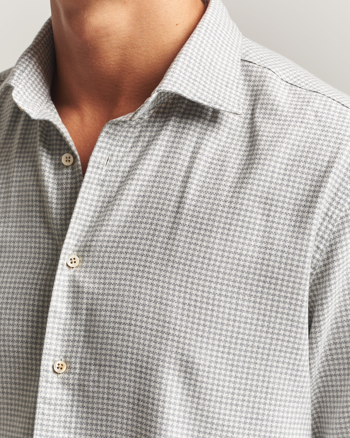 Heren | Overhemden | Stenströms | Regular Fit Houndstooth Flannel Shirt Grey