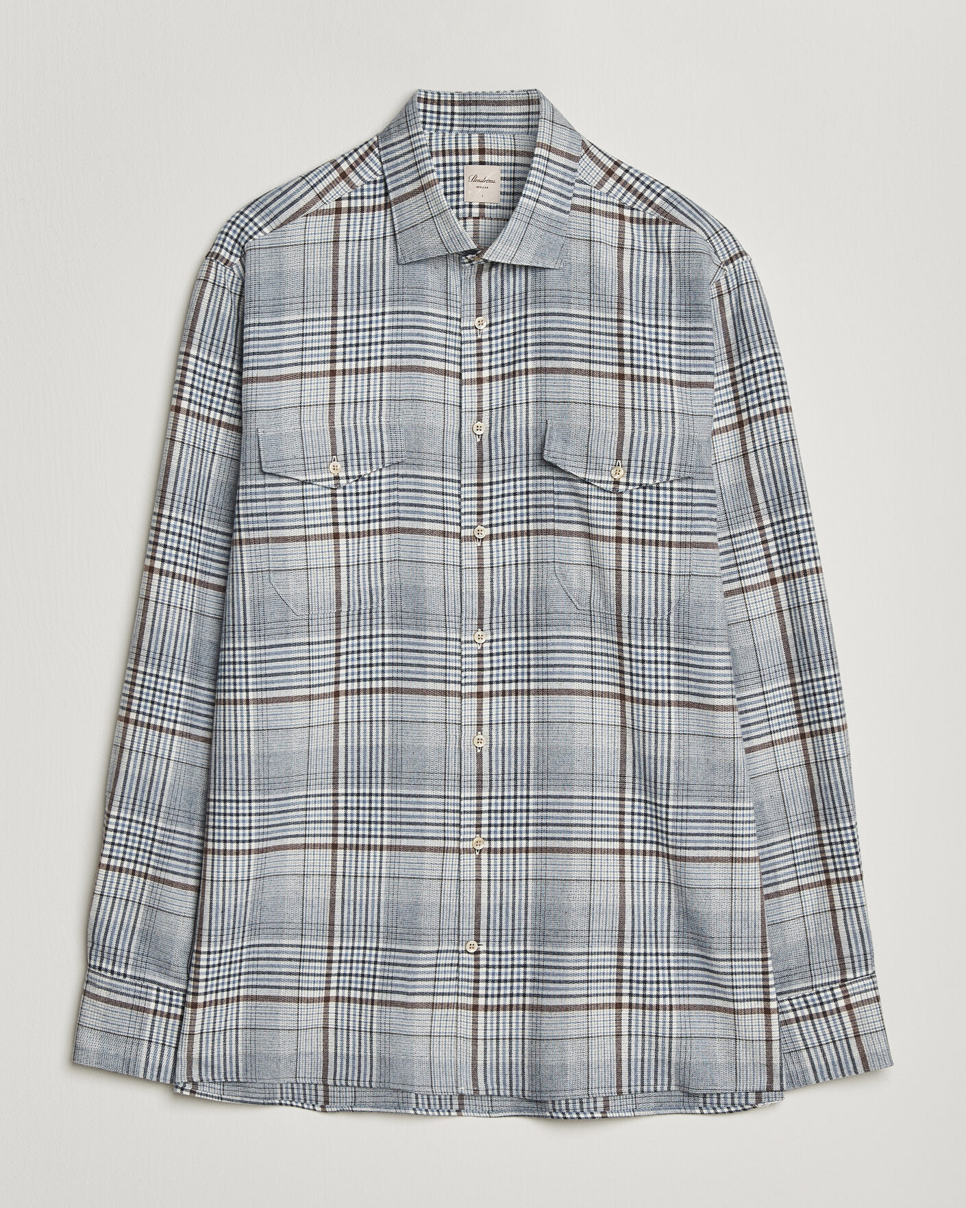 Heren | Overhemden | Stenströms | Regular Fit Front Pocket Flannel Shirt Blue