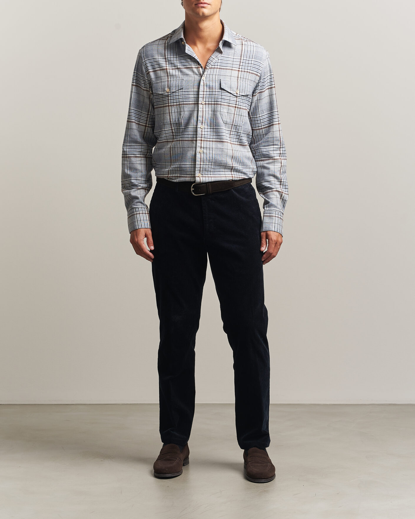 Heren | Overhemden | Stenströms | Regular Fit Front Pocket Flannel Shirt Blue
