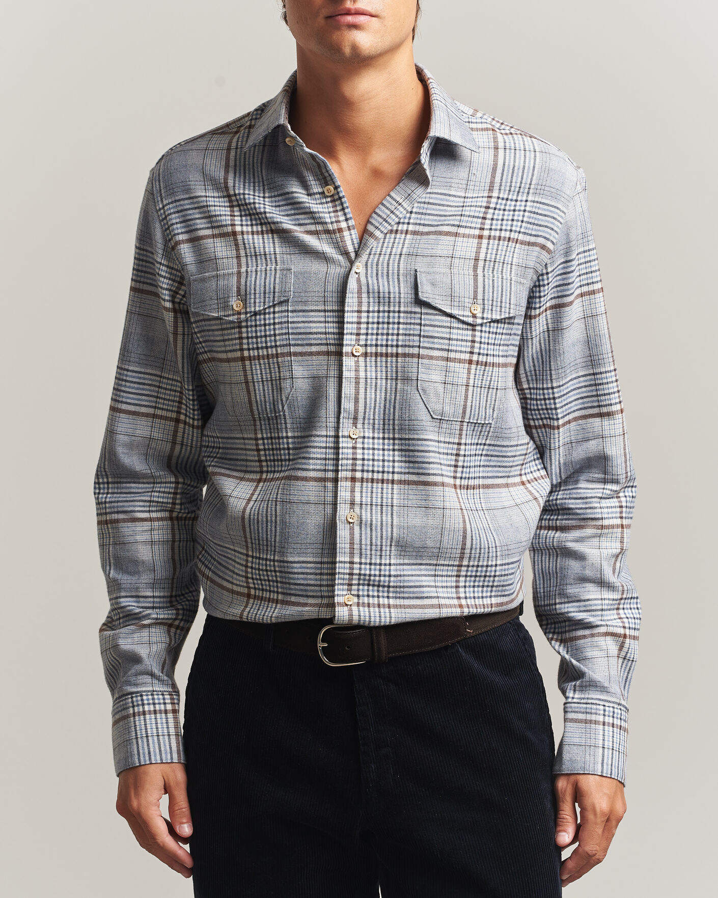 Heren | Overhemden | Stenströms | Regular Fit Front Pocket Flannel Shirt Blue