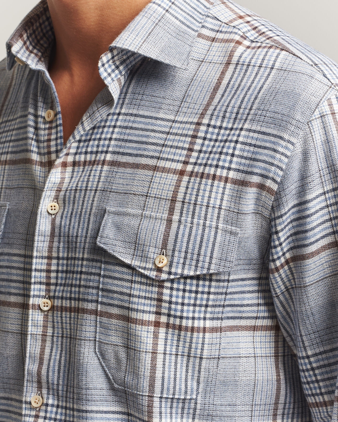Heren | Overhemden | Stenströms | Regular Fit Front Pocket Flannel Shirt Blue