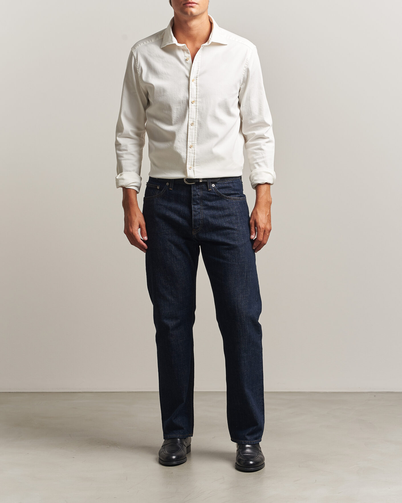 Heren | Overhemden | Stenströms | Slimline Garment Washed Shirt Off White Denim