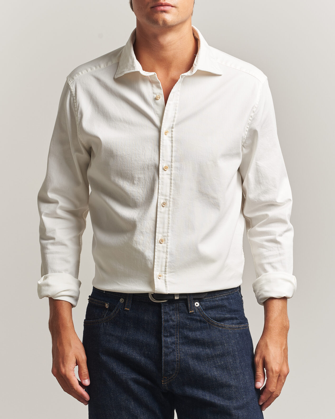 Heren | Overhemden | Stenströms | Slimline Garment Washed Shirt Off White Denim