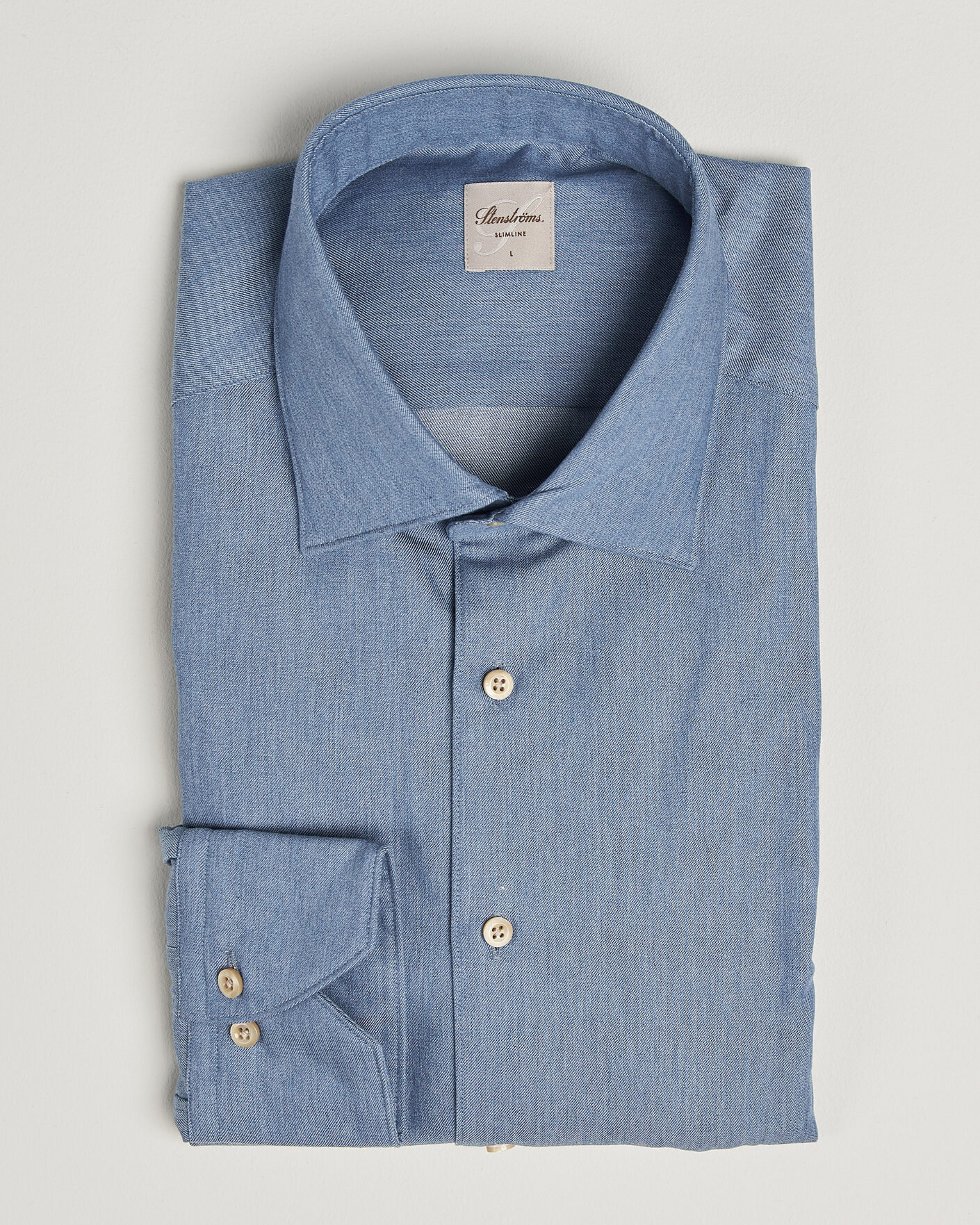 Heren | Overhemden | Stenströms | Slimline Cotton Twill Denim Shirt Blue