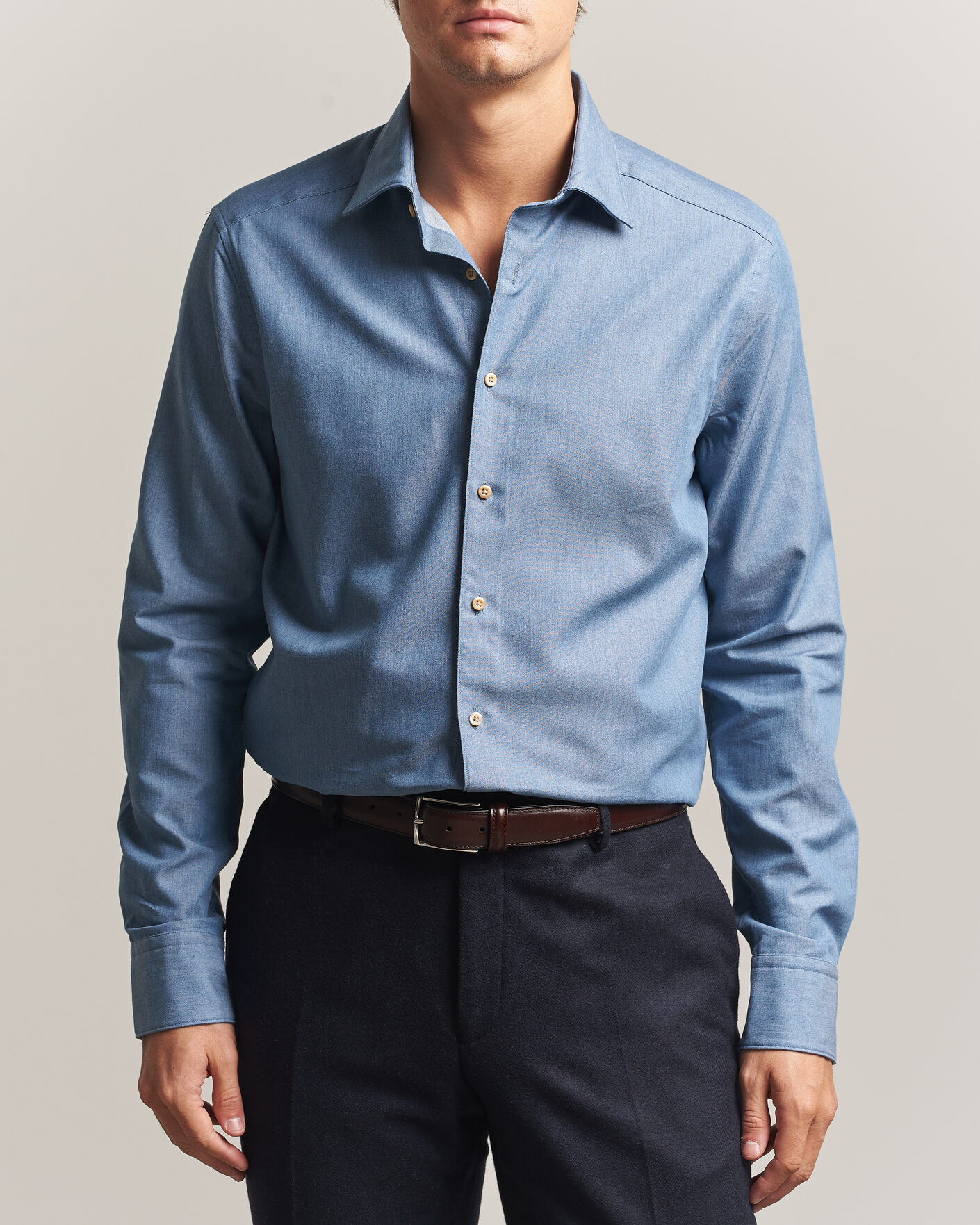 Heren | Overhemden | Stenströms | Slimline Cotton Twill Denim Shirt Blue