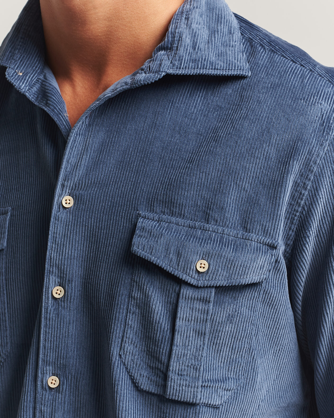 Heren | Overhemden | Stenströms | Regular Fit Cord Pocket Shirt Blue