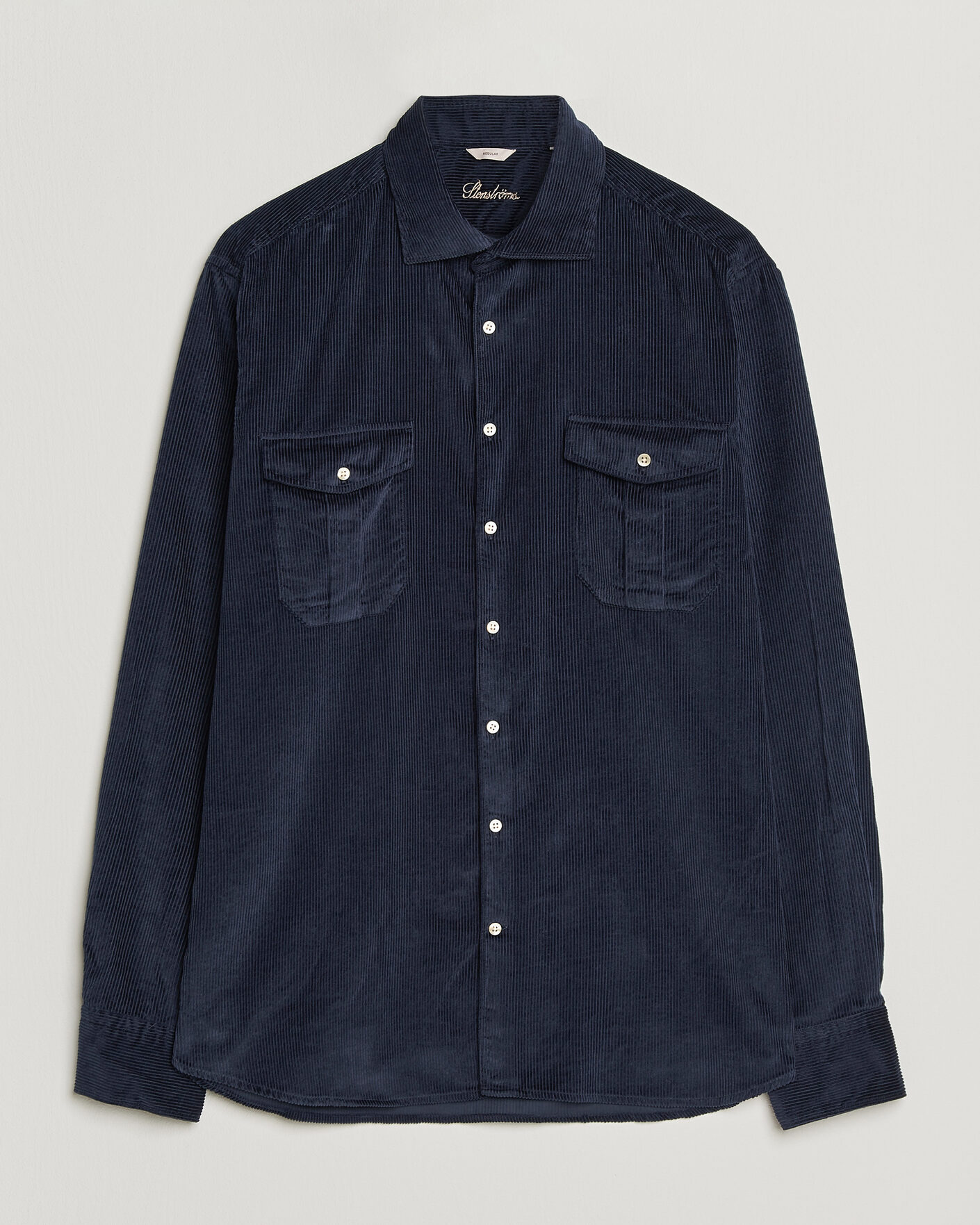 Heren | Overhemden | Stenströms | Regular Fit Cord Pocket Shirt Navy