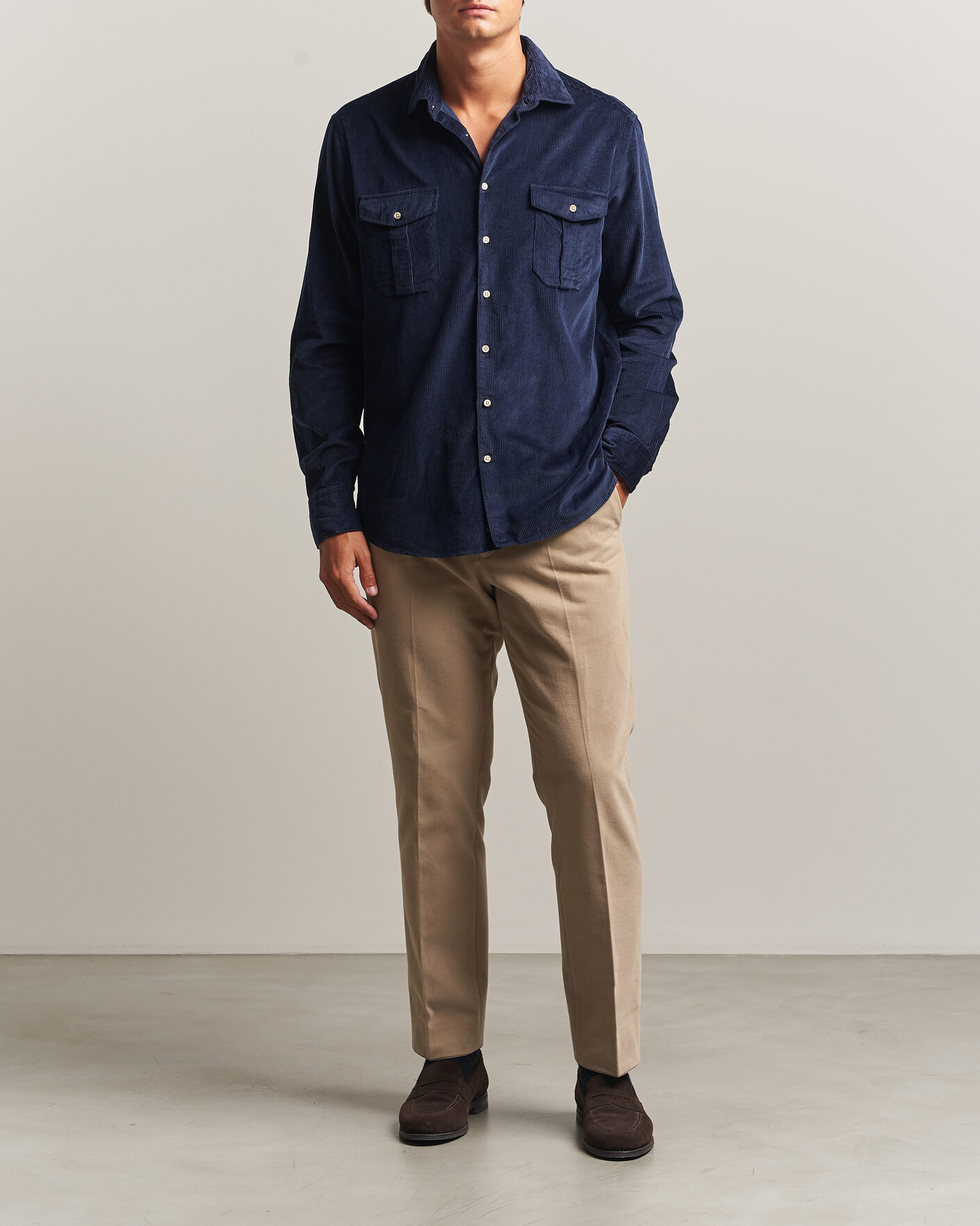 Heren | Overhemden | Stenströms | Regular Fit Cord Pocket Shirt Navy