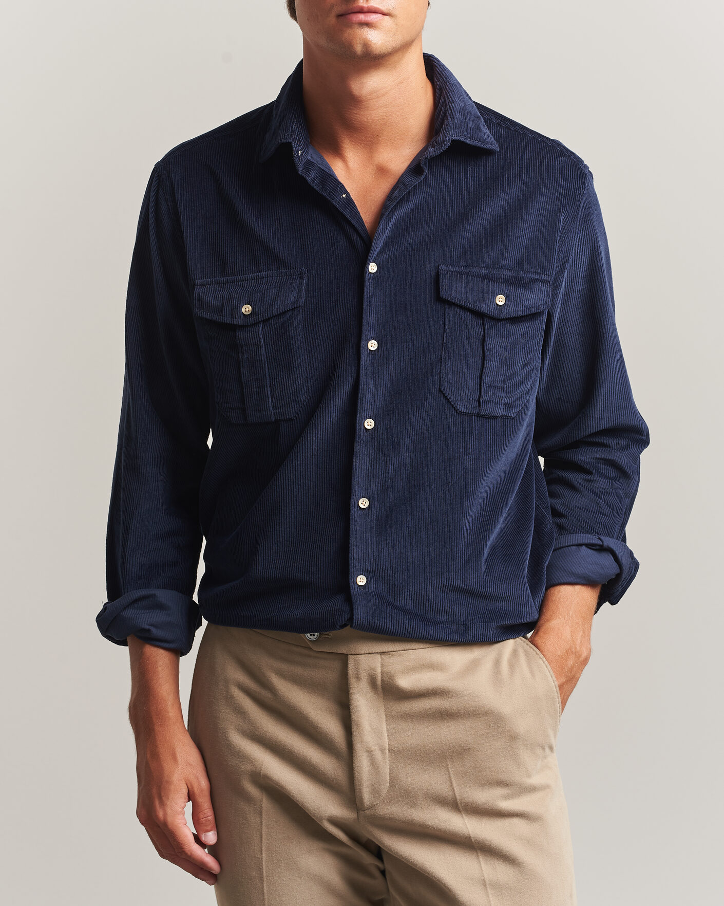 Heren | Overhemden | Stenströms | Regular Fit Cord Pocket Shirt Navy