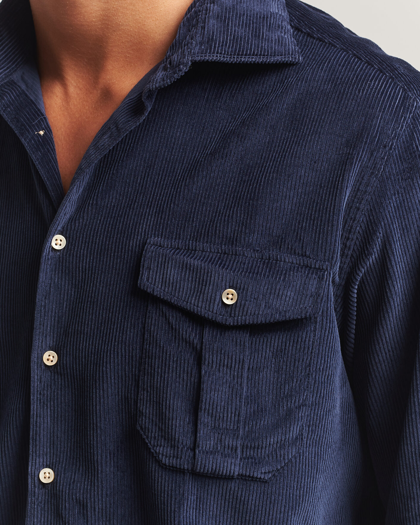Heren | Overhemden | Stenströms | Regular Fit Cord Pocket Shirt Navy