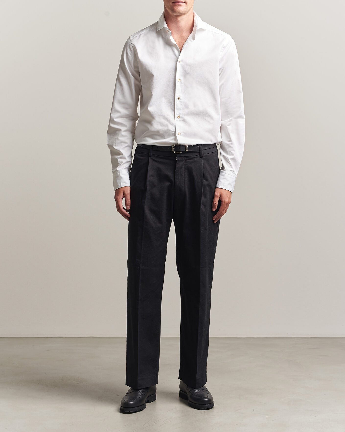 Heren | Overhemden | Stenströms | Slimline Washed Cotton Twill Cut Away Shirt White