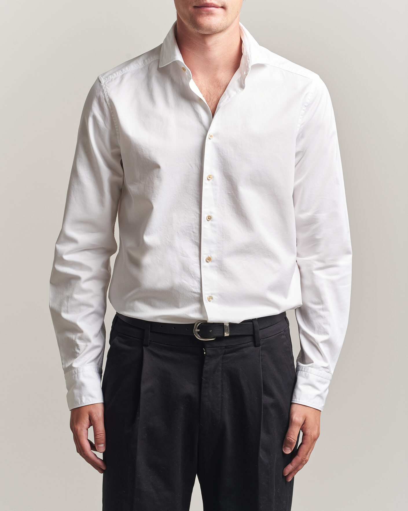 Heren | Overhemden | Stenströms | Slimline Washed Cotton Twill Cut Away Shirt White