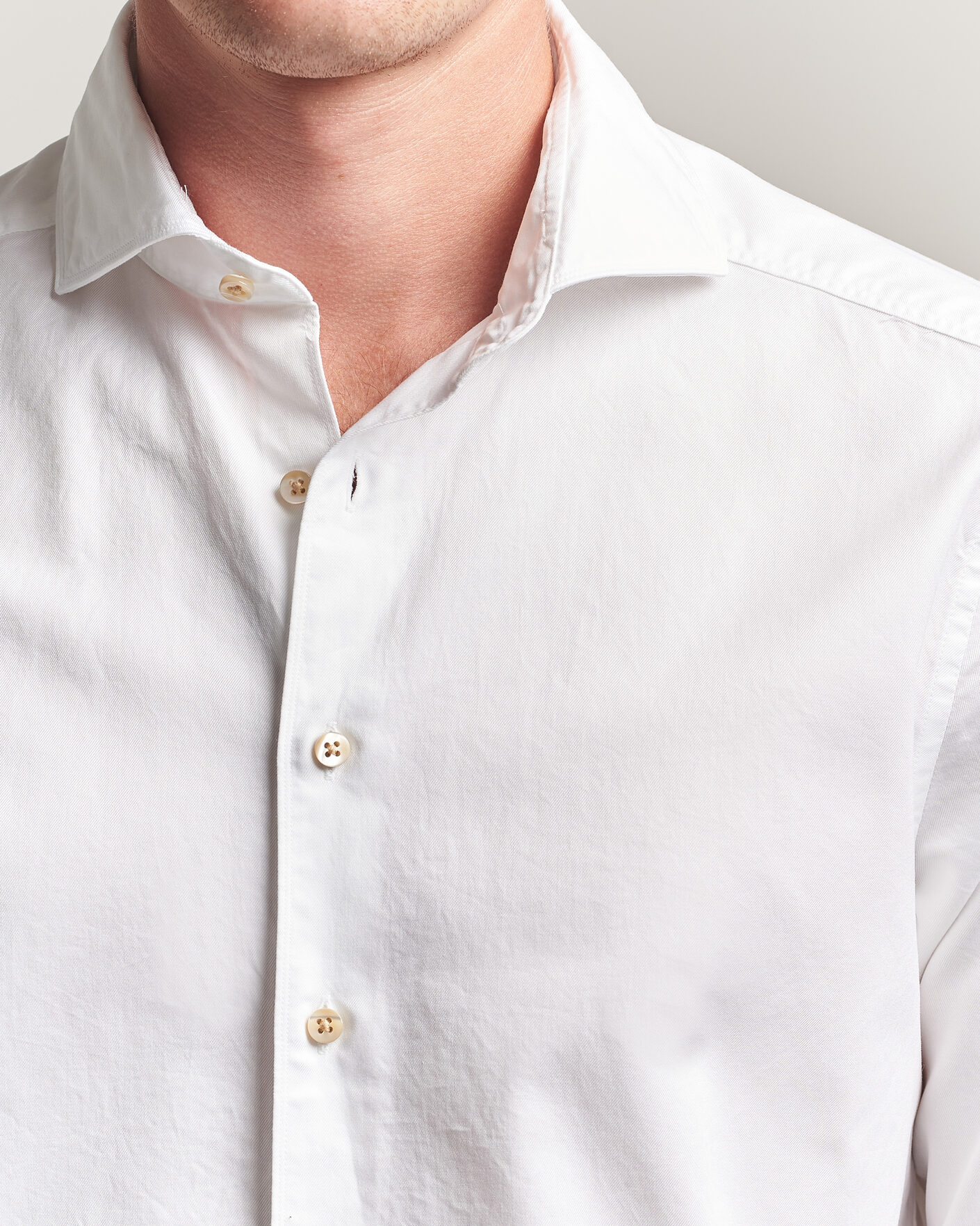 Heren | Overhemden | Stenströms | Slimline Washed Cotton Twill Cut Away Shirt White